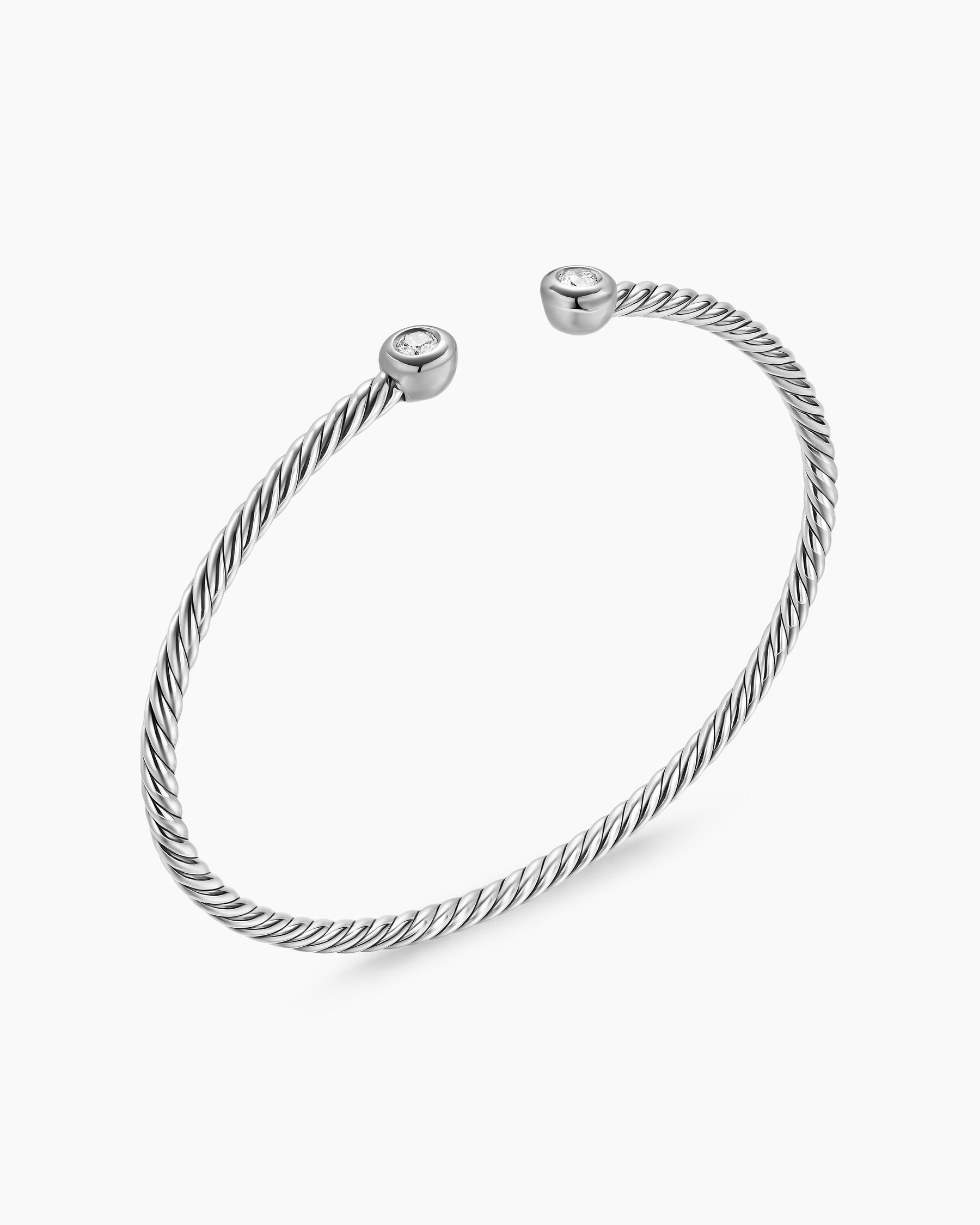Micro Cable Flex Round Bracelet in Sterling Silver with Diamonds, 2.6mm - Image 3
