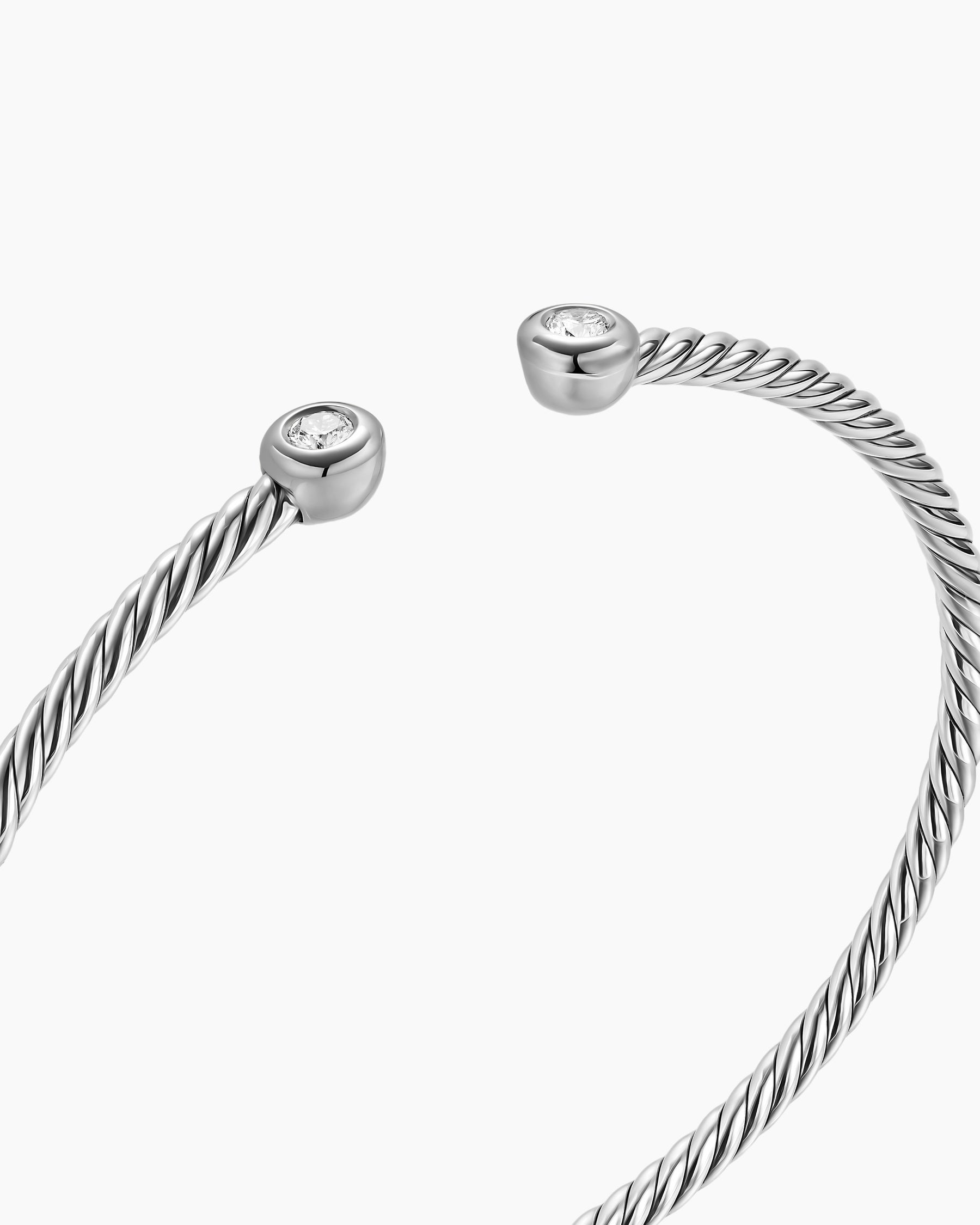 Micro Cable Flex Round Bracelet in Sterling Silver with Diamonds, 2.6mm - Image 5