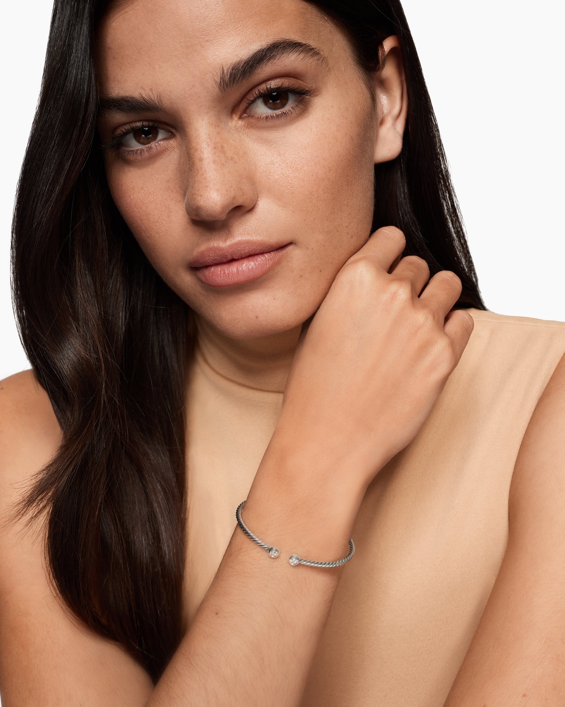 Alternative view of Micro Cable Flex Round Bracelet in Sterling Silver with Diamonds, 2.6mm