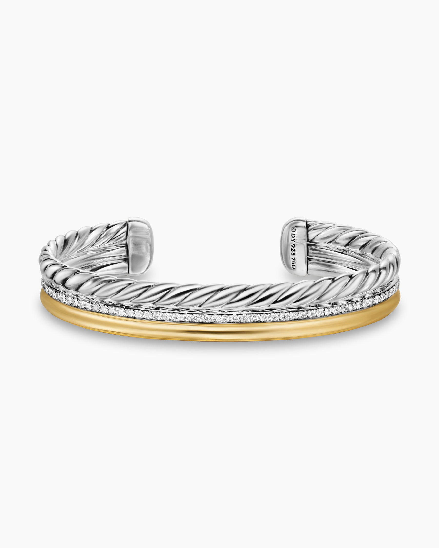 DY Mercer Three Row Cuff Bracelet in Sterling Silver with 18K Yellow Gold and Diamonds, 10.4mm - Image 4