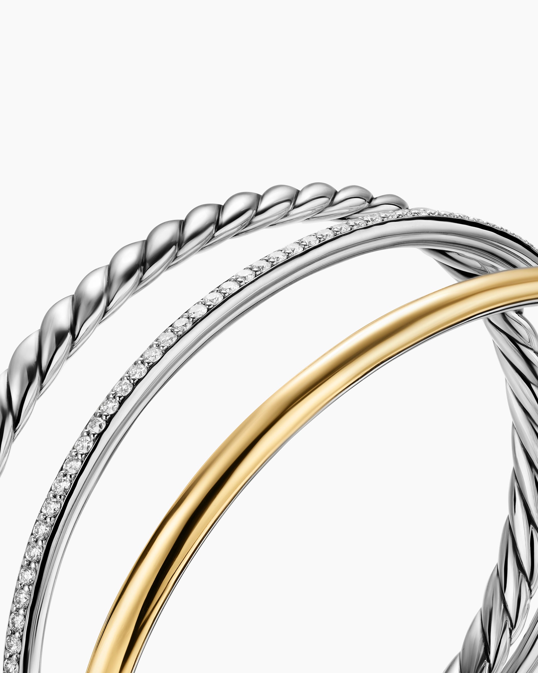 DY Mercer Three Row Cuff Bracelet in Sterling Silver with 18K Yellow Gold and Diamonds, 10.4mm - Image 5