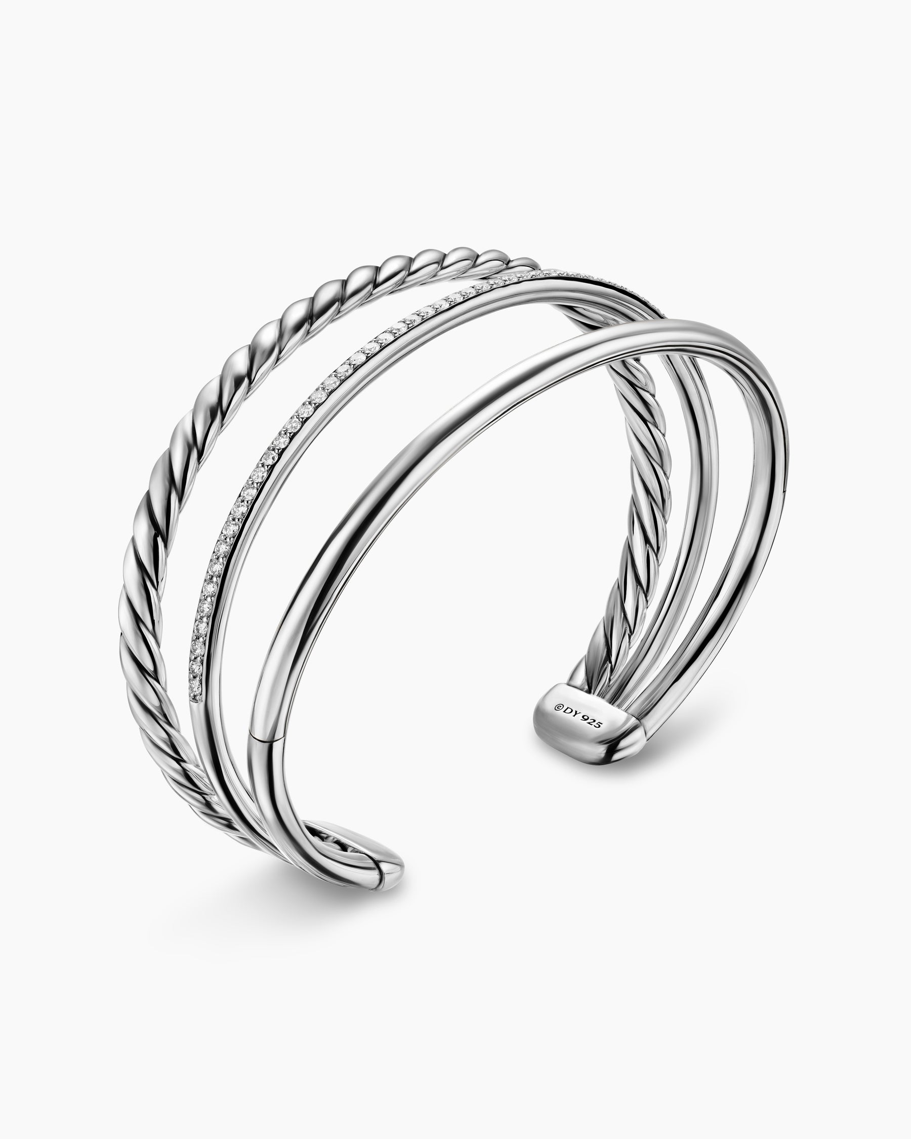 DY Mercer Three Row Cuff Bracelet in Sterling Silver with Diamonds, 10.4mm - Image 3