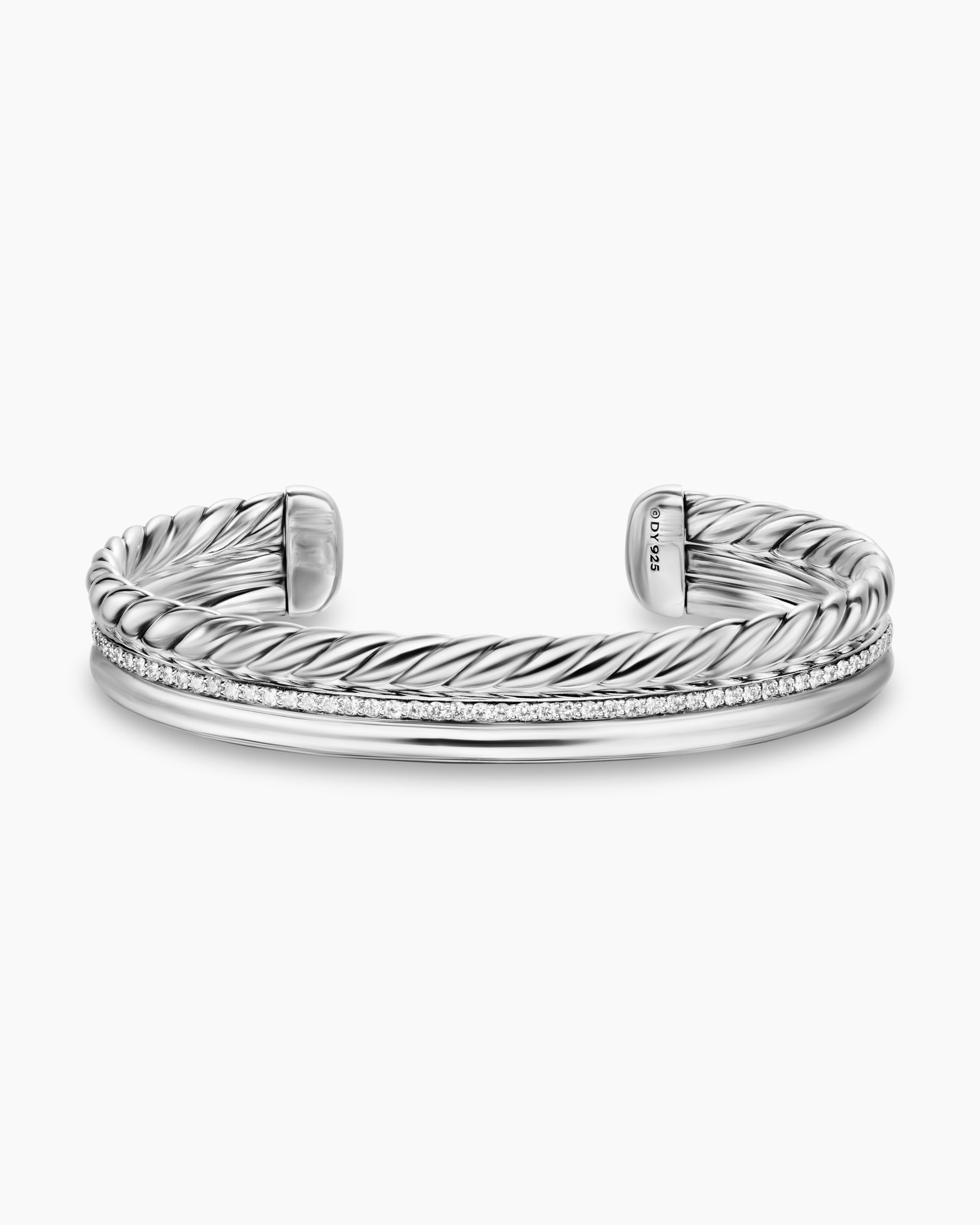 DY Mercer Three Row Cuff Bracelet in Sterling Silver with Diamonds, 10.4mm - Image 4