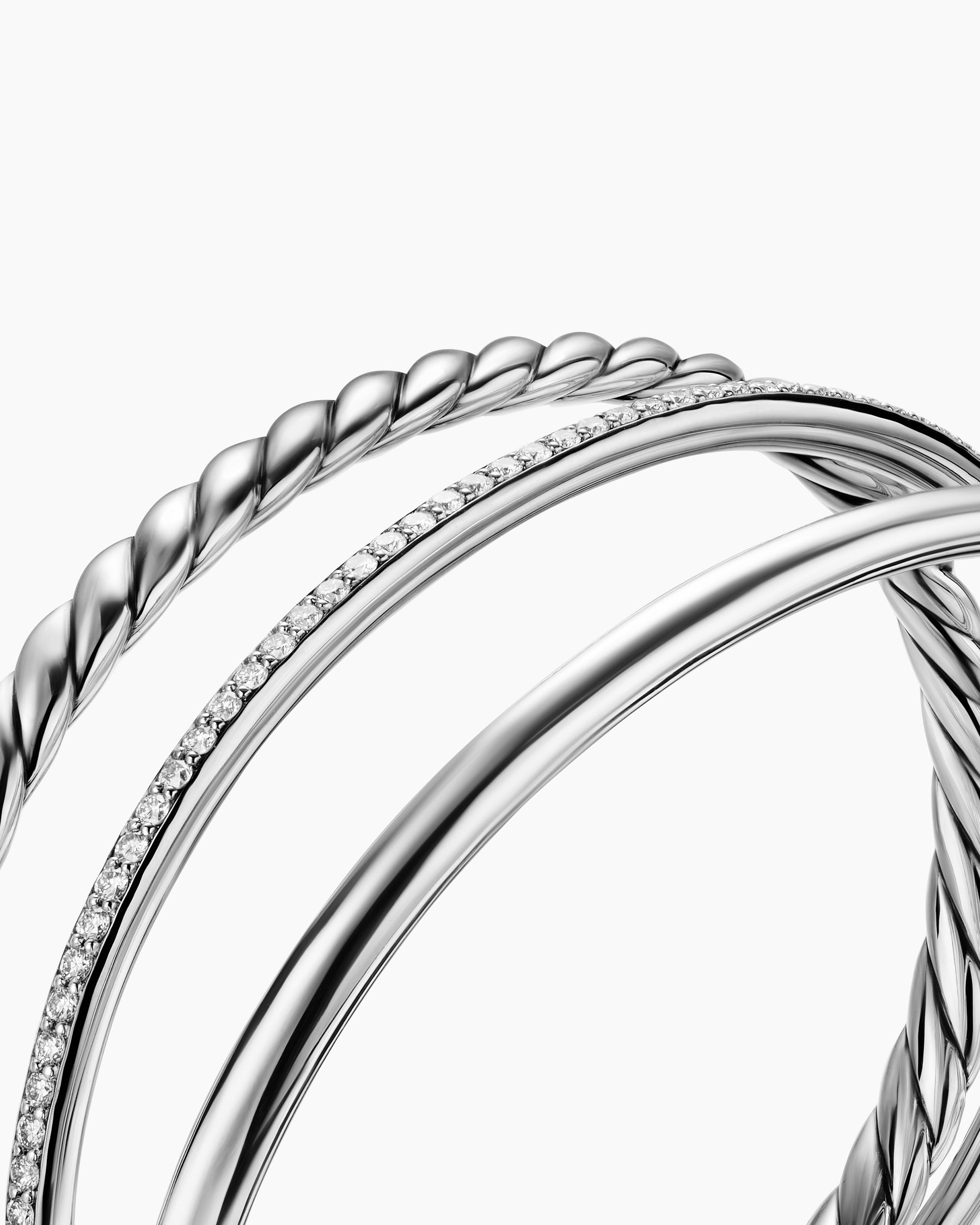 DY Mercer Three Row Cuff Bracelet in Sterling Silver with Diamonds, 10.4mm - Image 5