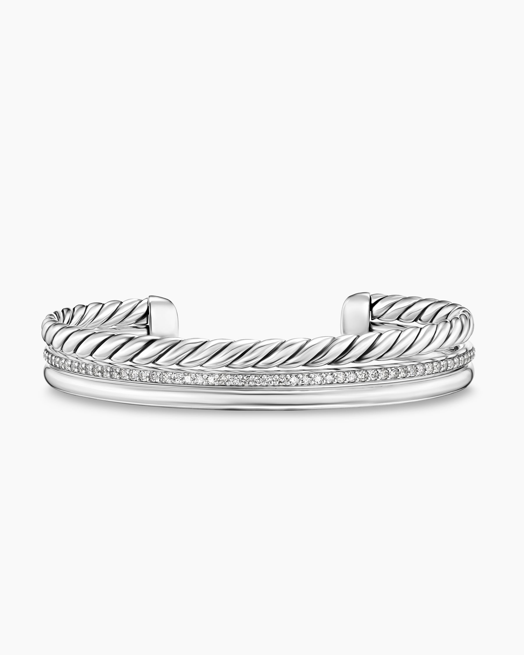 DY Mercer Three Row Cuff Bracelet in Sterling Silver with Diamonds, 10.4mm