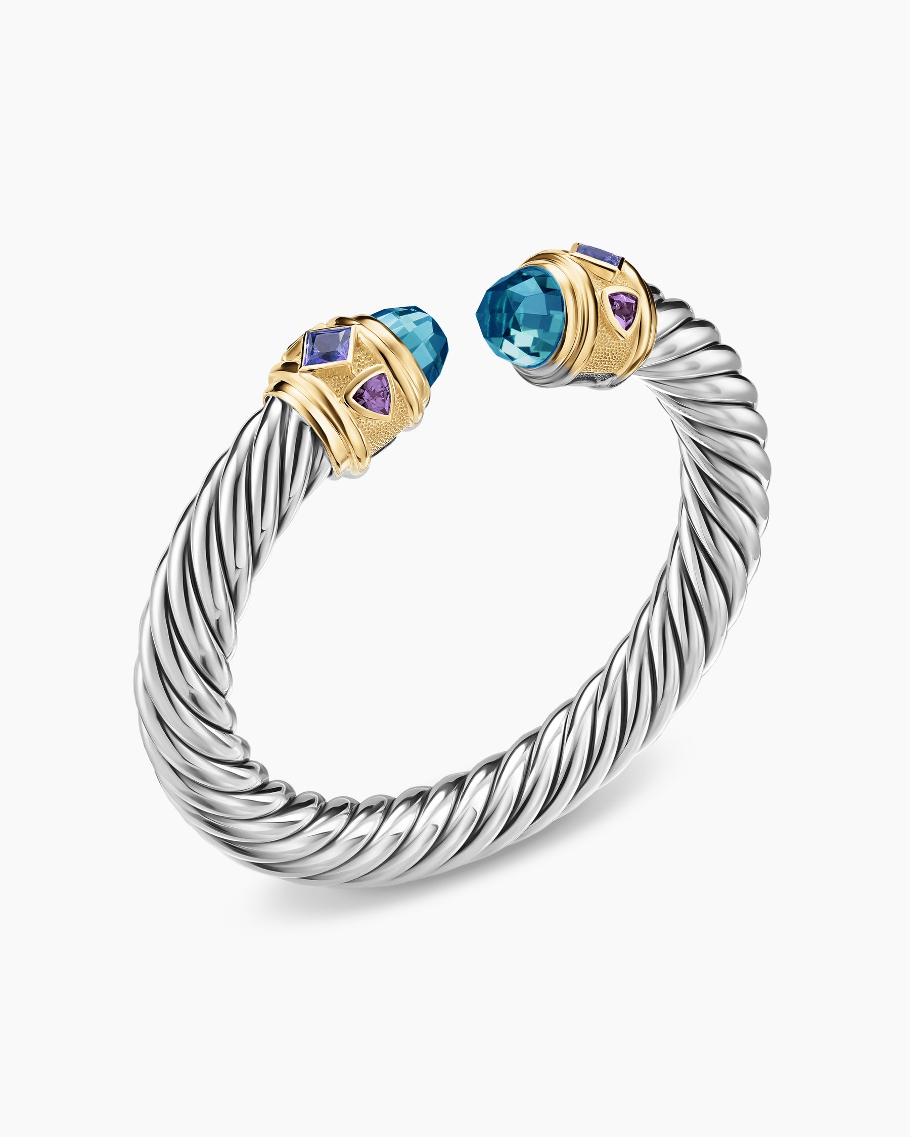 Renaissance Cable Flex Bracelet in Sterling Silver with 14K Yellow Gold, Hampton Blue Topaz, Iolite and Amethyst, 9mm - Image 2