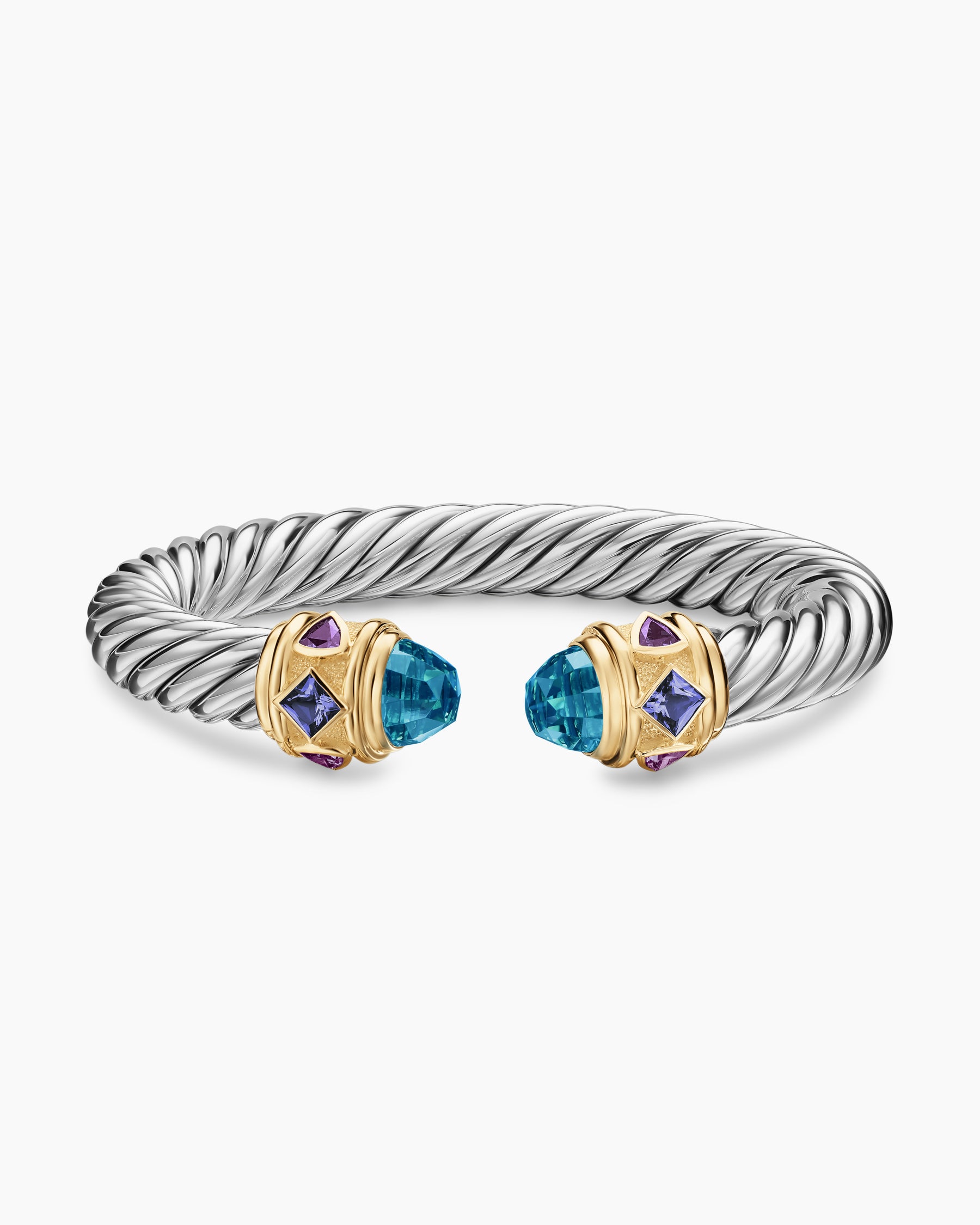 Renaissance Cable Flex Bracelet in Sterling Silver with 14K Yellow Gold, Hampton Blue Topaz, Iolite and Amethyst, 9mm - Image 3