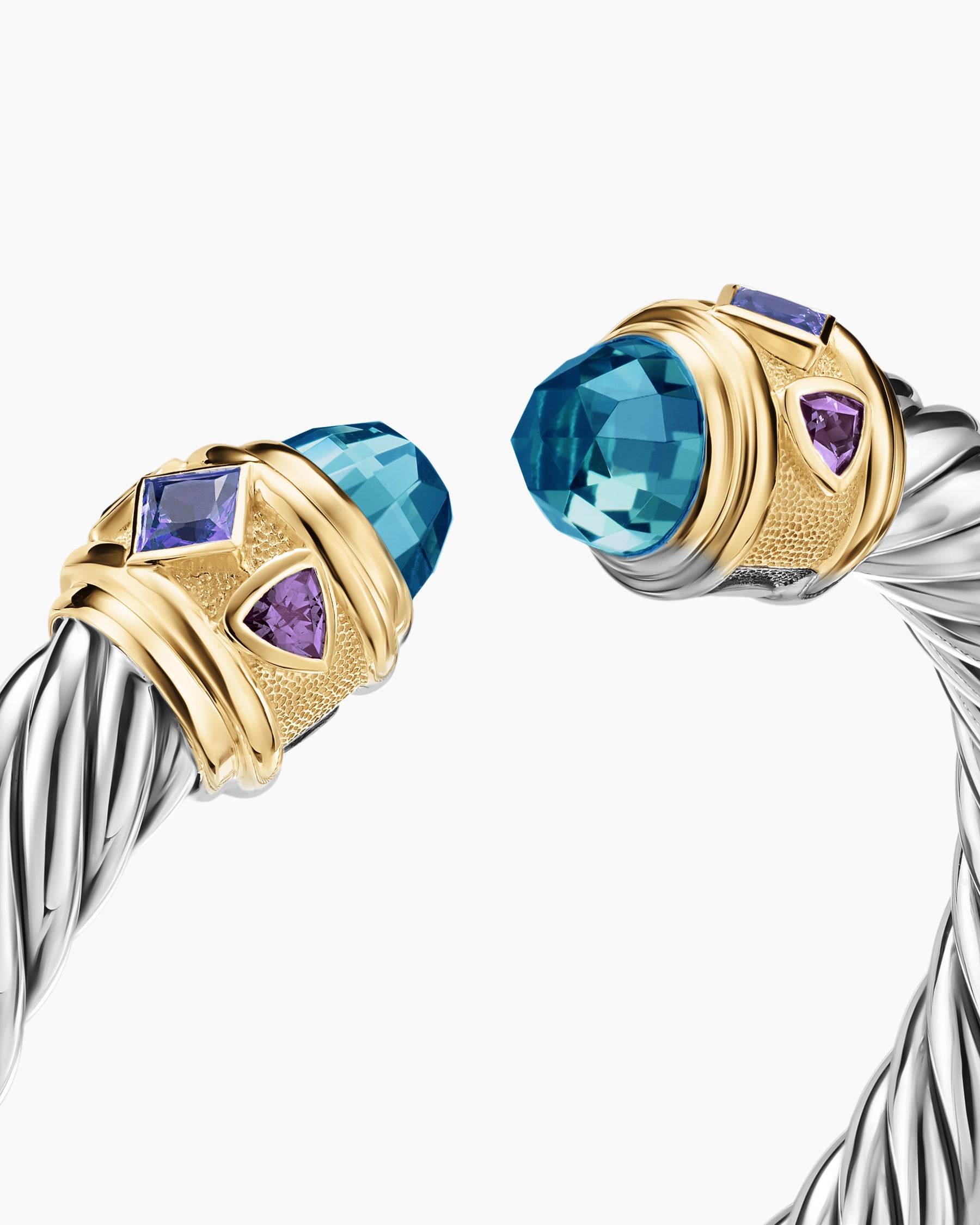 Renaissance Cable Flex Bracelet in Sterling Silver with 14K Yellow Gold, Hampton Blue Topaz, Iolite and Amethyst, 9mm - Image 4