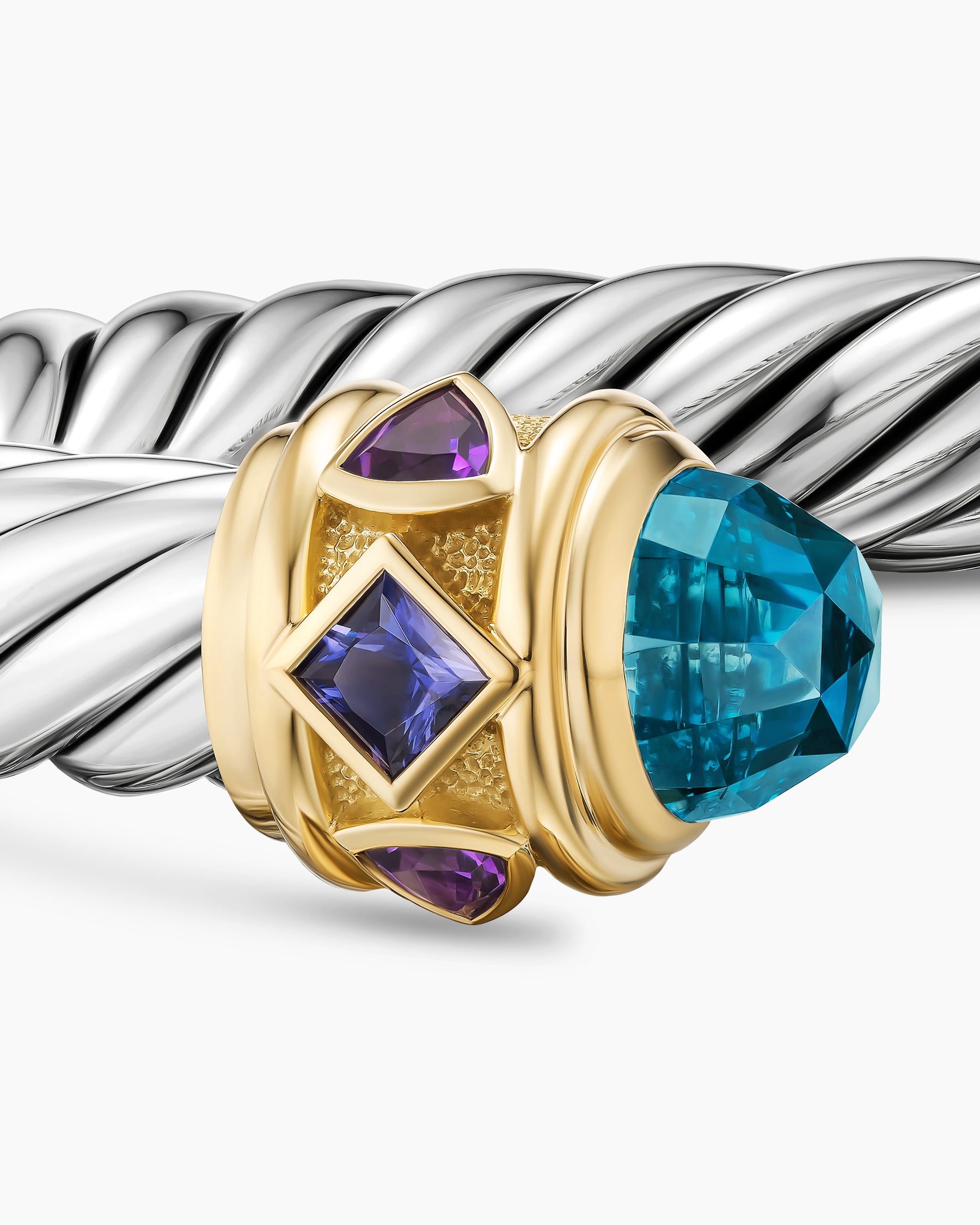 Renaissance Cable Flex Bracelet in Sterling Silver with 14K Yellow Gold, Hampton Blue Topaz, Iolite and Amethyst, 9mm - Image 5
