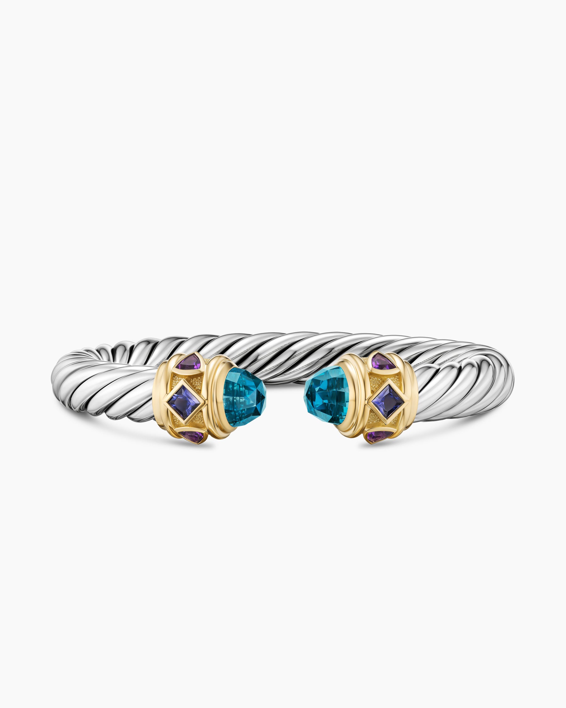 Renaissance Cable Flex Bracelet in Sterling Silver with 14K Yellow Gold, Hampton Blue Topaz, Iolite and Amethyst, 9mm