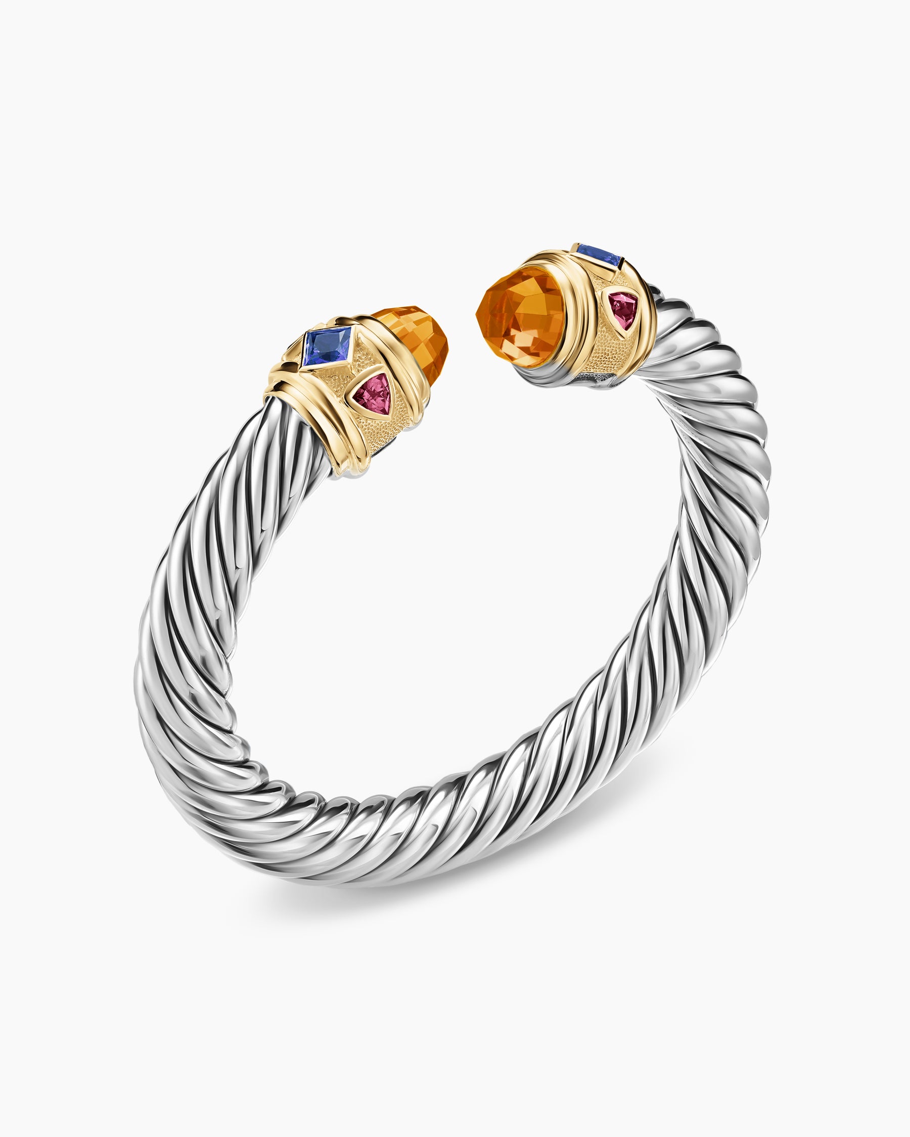 Renaissance Cable Flex Bracelet in Sterling Silver with 14K Yellow Gold, Madeira Citrine, Tanzanite and Rhodolite Garnet, 9mm - Image 2