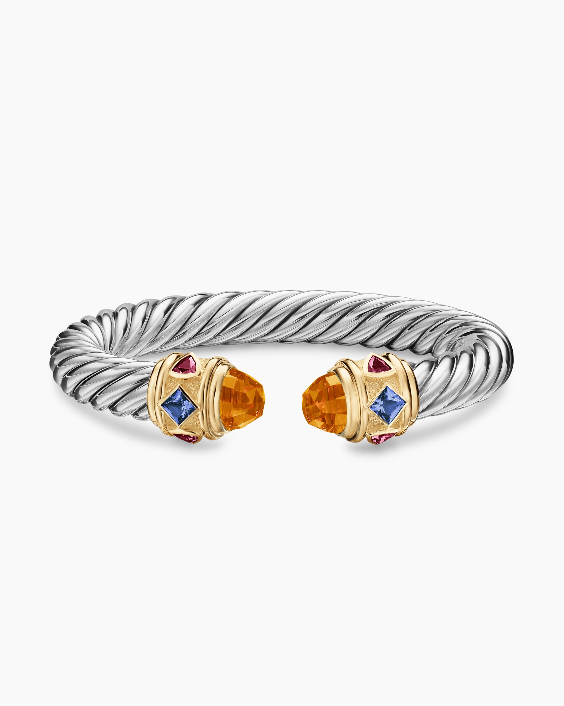 Renaissance Cable Flex Bracelet in Sterling Silver with 14K Yellow Gold, Madeira Citrine, Tanzanite and Rhodolite Garnet, 9mm - Image 3