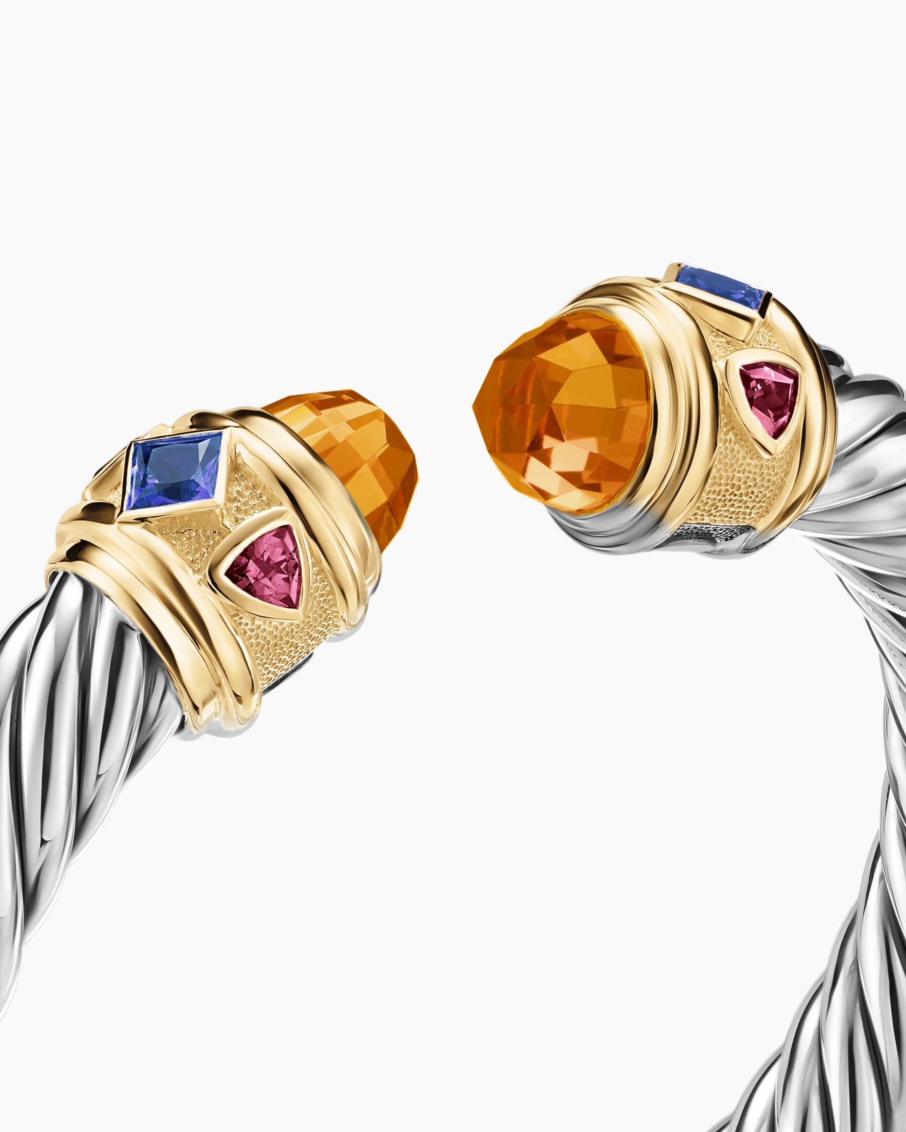 Renaissance Cable Flex Bracelet in Sterling Silver with 14K Yellow Gold, Madeira Citrine, Tanzanite and Rhodolite Garnet, 9mm - Image 4