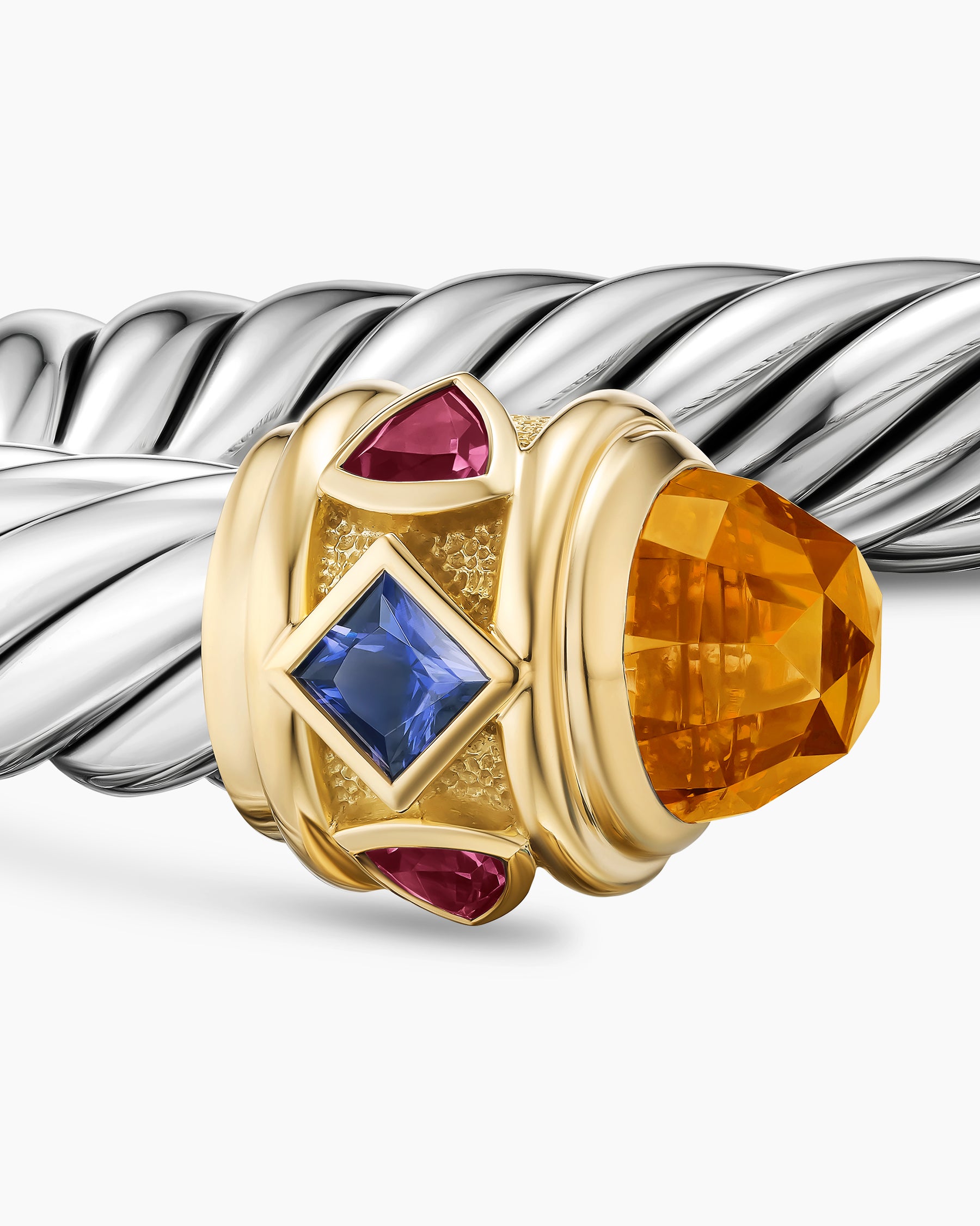 Renaissance Cable Flex Bracelet in Sterling Silver with 14K Yellow Gold, Madeira Citrine, Tanzanite and Rhodolite Garnet, 9mm - Image 5