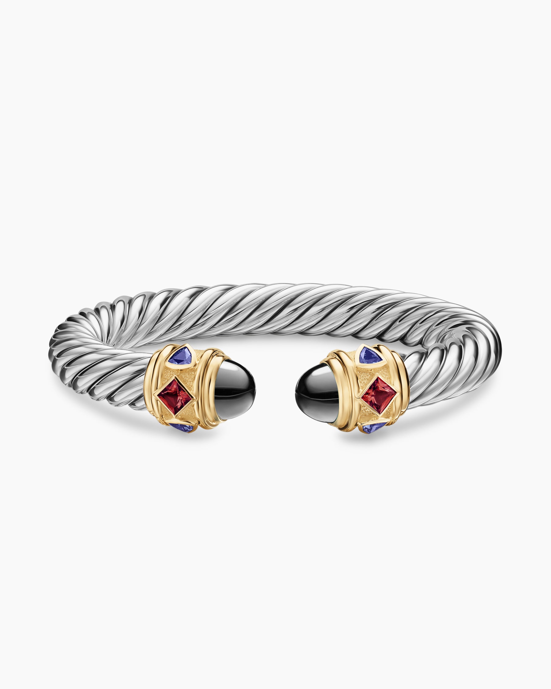 Renaissance Cable Flex Bracelet in Sterling Silver with 14K Yellow Gold, Hematine, Rhodolite Garnet and Iolite, 9mm - Image 4