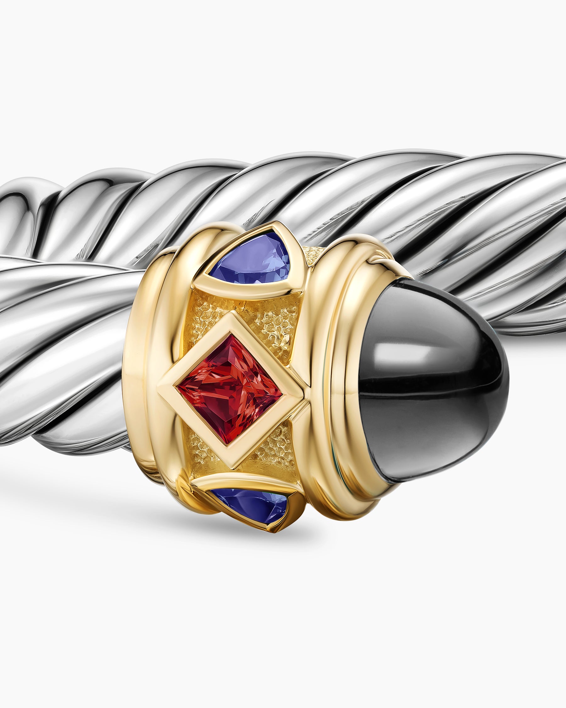Renaissance Cable Flex Bracelet in Sterling Silver with 14K Yellow Gold, Hematine, Rhodolite Garnet and Iolite, 9mm - Image 6