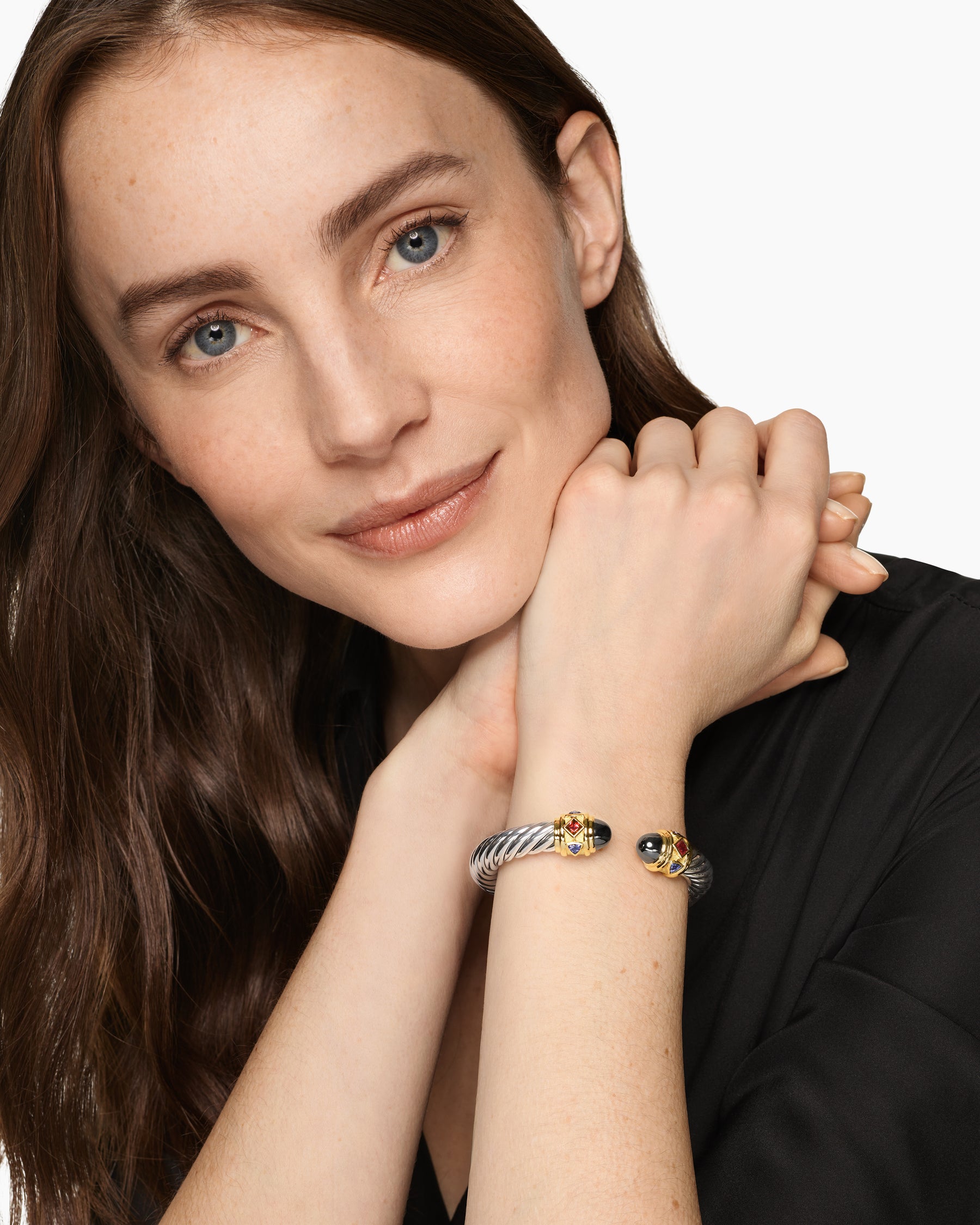 Renaissance Cable Flex Bracelet in Sterling Silver with 14K Yellow Gold, Hematine, Rhodolite Garnet and Iolite, 9mm - Image 2