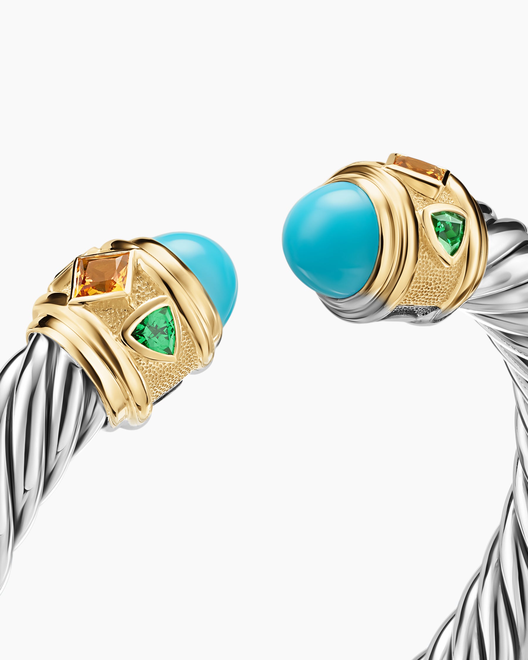 Renaissance Cable Flex Bracelet in Sterling Silver with 14K Yellow Gold, Turquoise, Madeira Citrine and Tsavorites, 9mm - Image 5