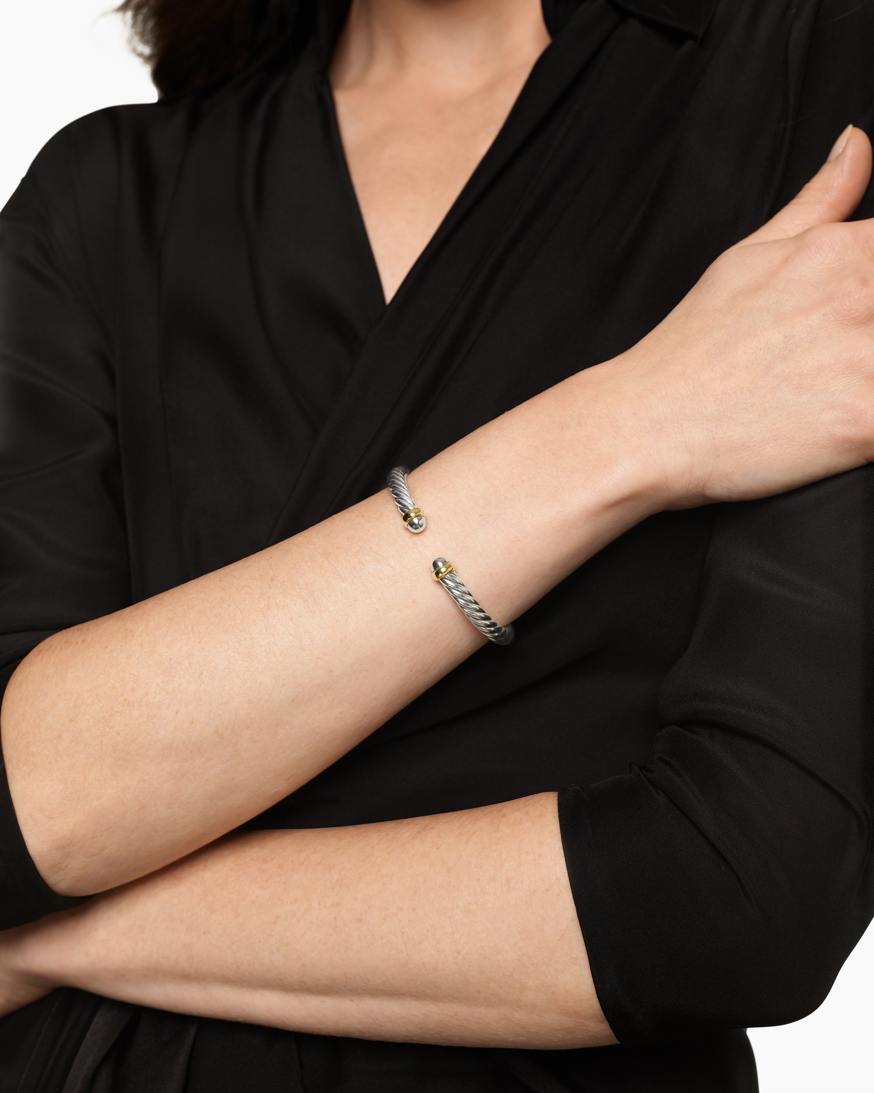 Alternative view of Cable Flex Bracelet in Sterling Silver with 14K Yellow Gold, 6mm