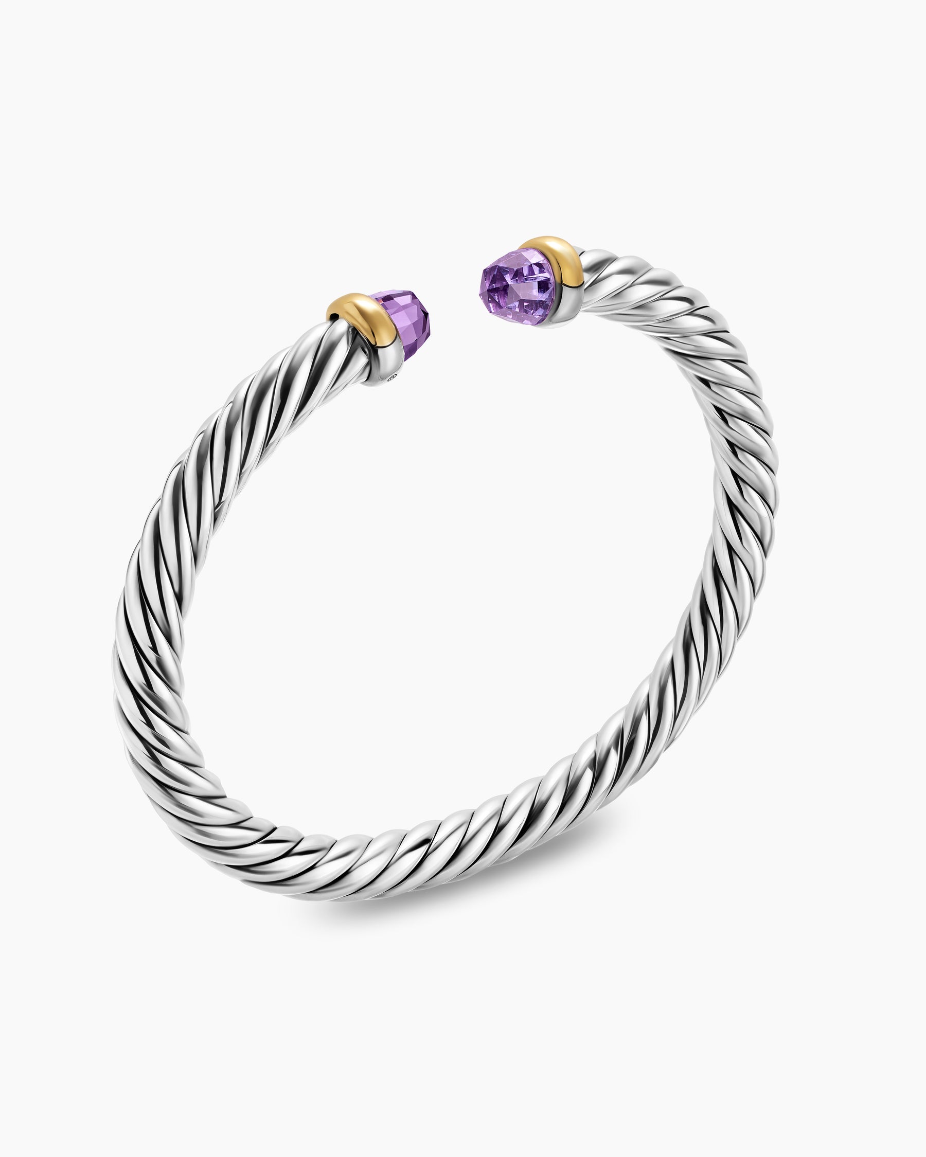 Cable Flex Bracelet in Sterling Silver with 14K Yellow Gold and Amethyst, 6mm - Image 3