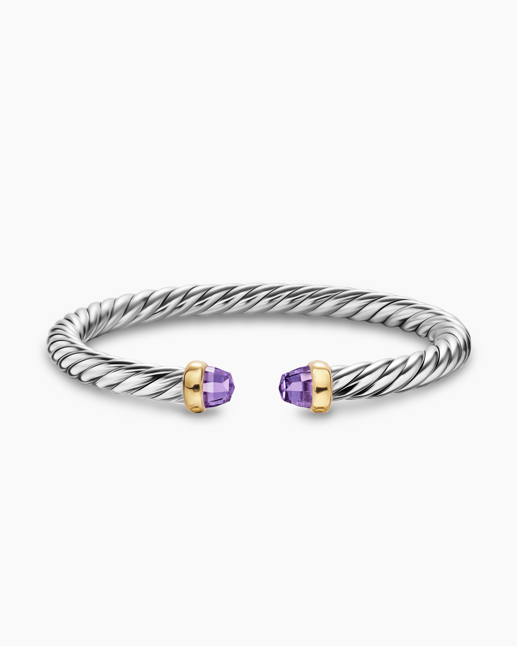 Cable Flex Bracelet in Sterling Silver with 14K Yellow Gold and Amethyst, 6mm - Image 4