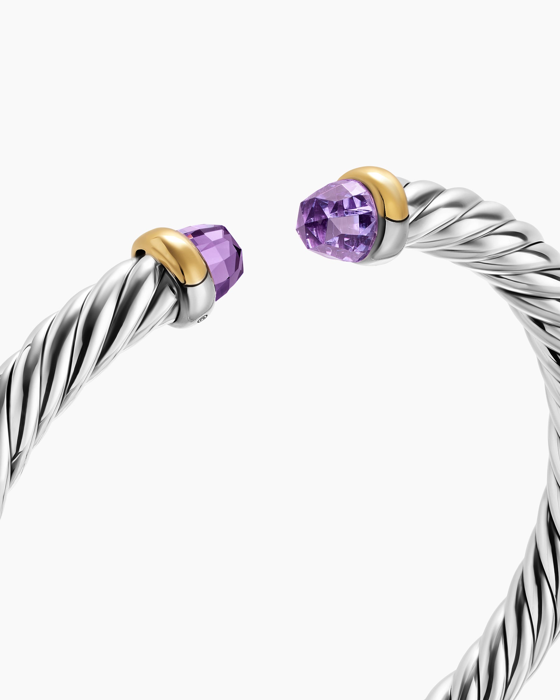 Cable Flex Bracelet in Sterling Silver with 14K Yellow Gold and Amethyst, 6mm - Image 5