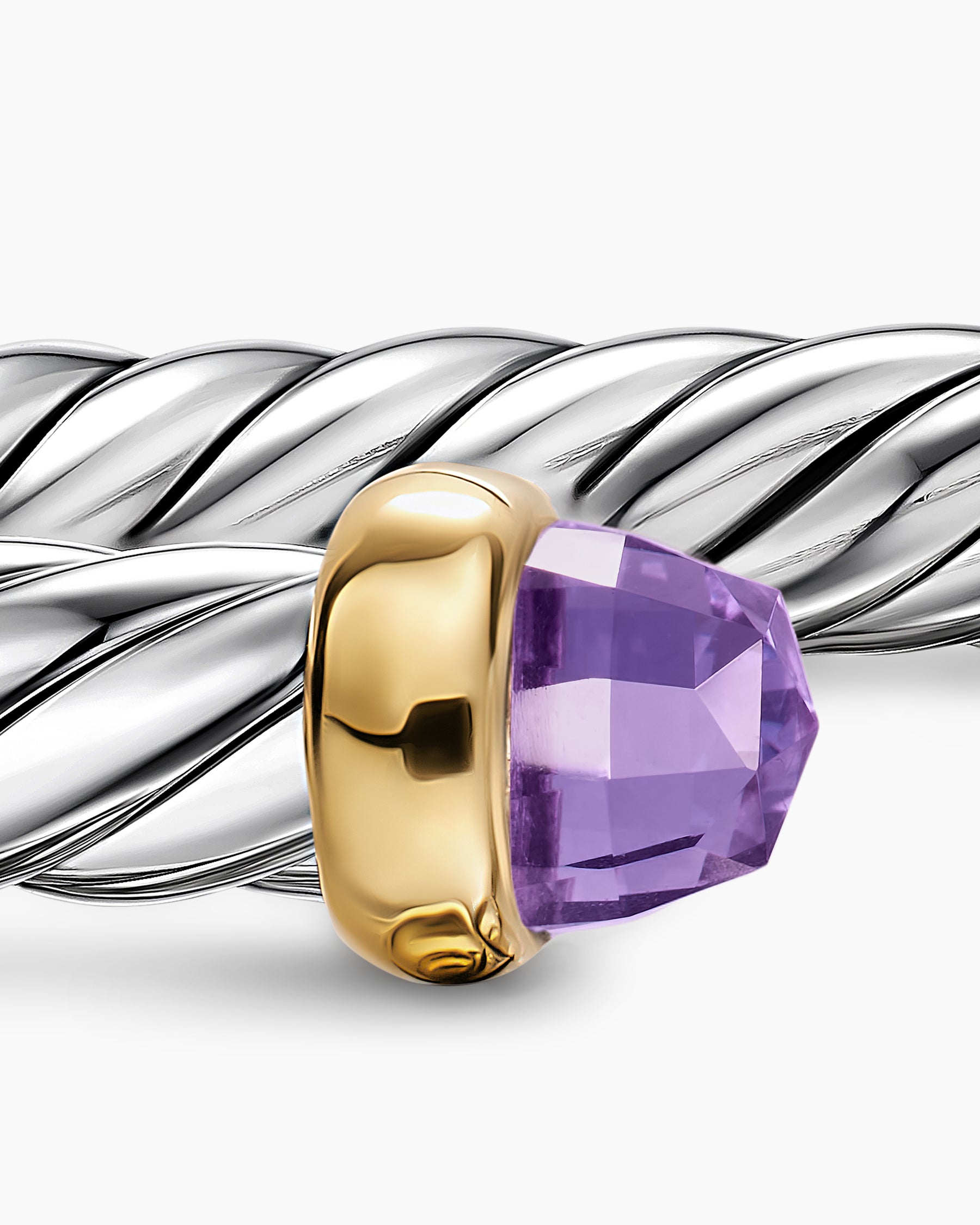 Cable Flex Bracelet in Sterling Silver with 14K Yellow Gold and Amethyst, 6mm - Image 6