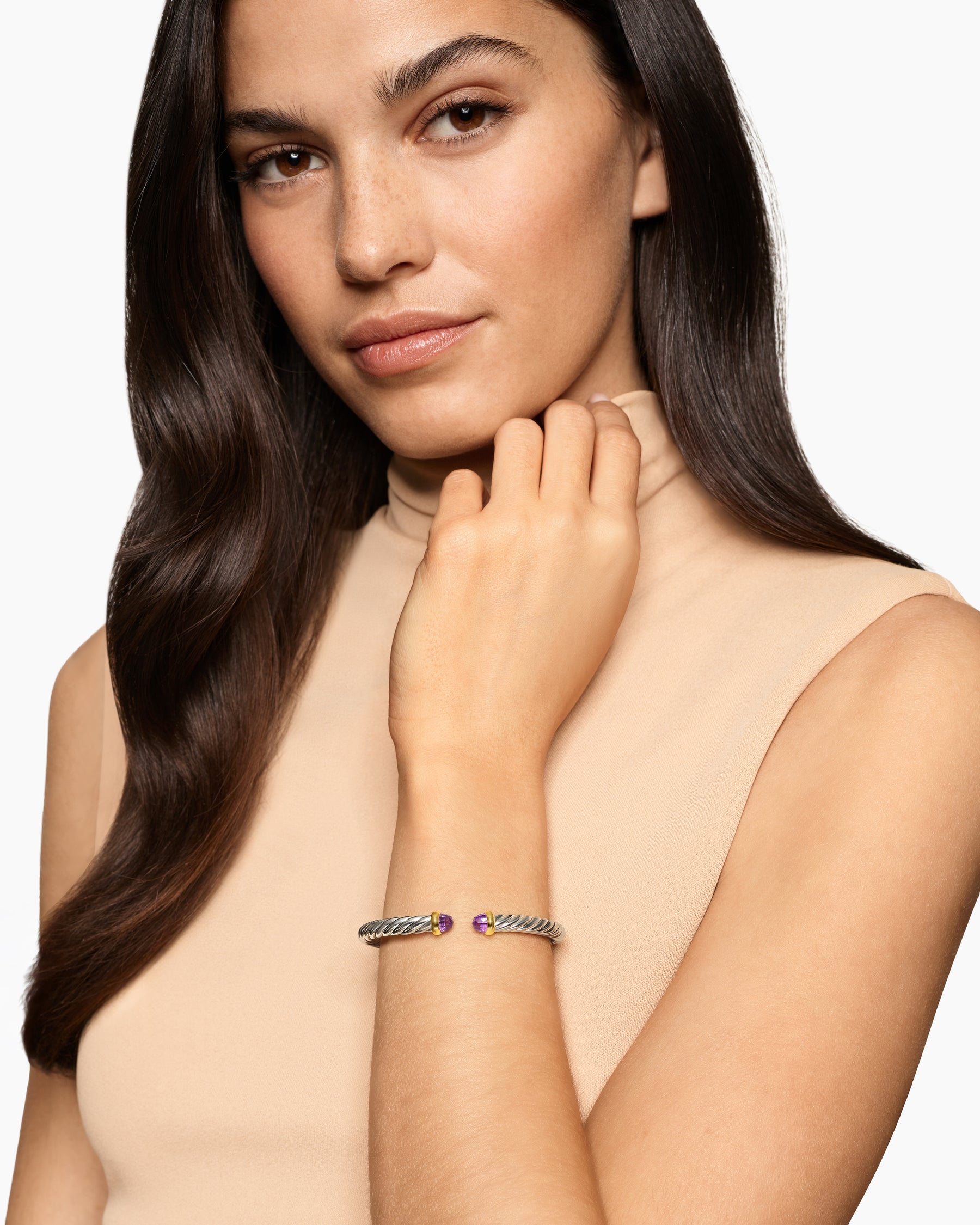 Alternative view of Cable Flex Bracelet in Sterling Silver with 14K Yellow Gold and Amethyst, 6mm