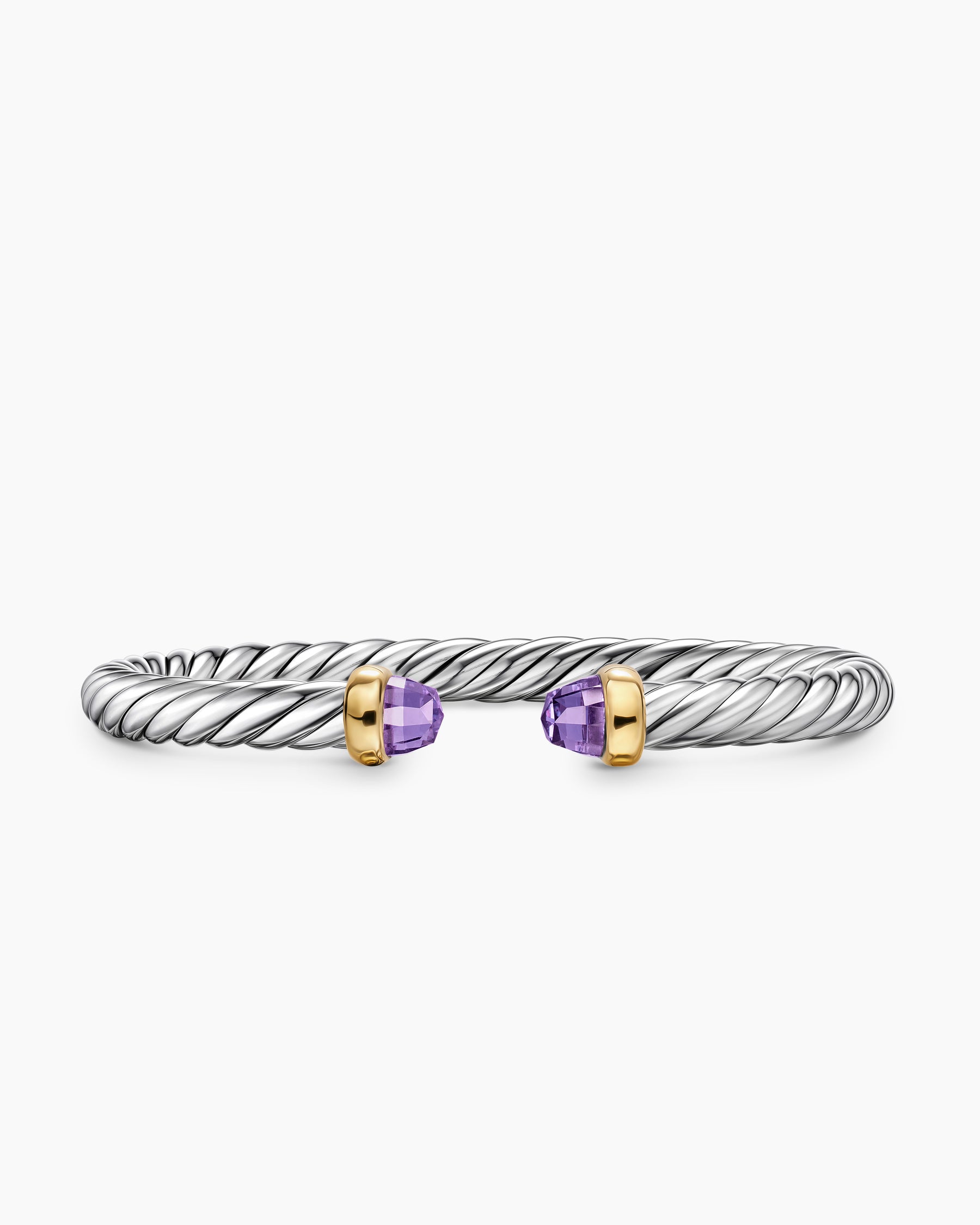Cable Flex Bracelet in Sterling Silver with 14K Yellow Gold and Amethyst, 6mm