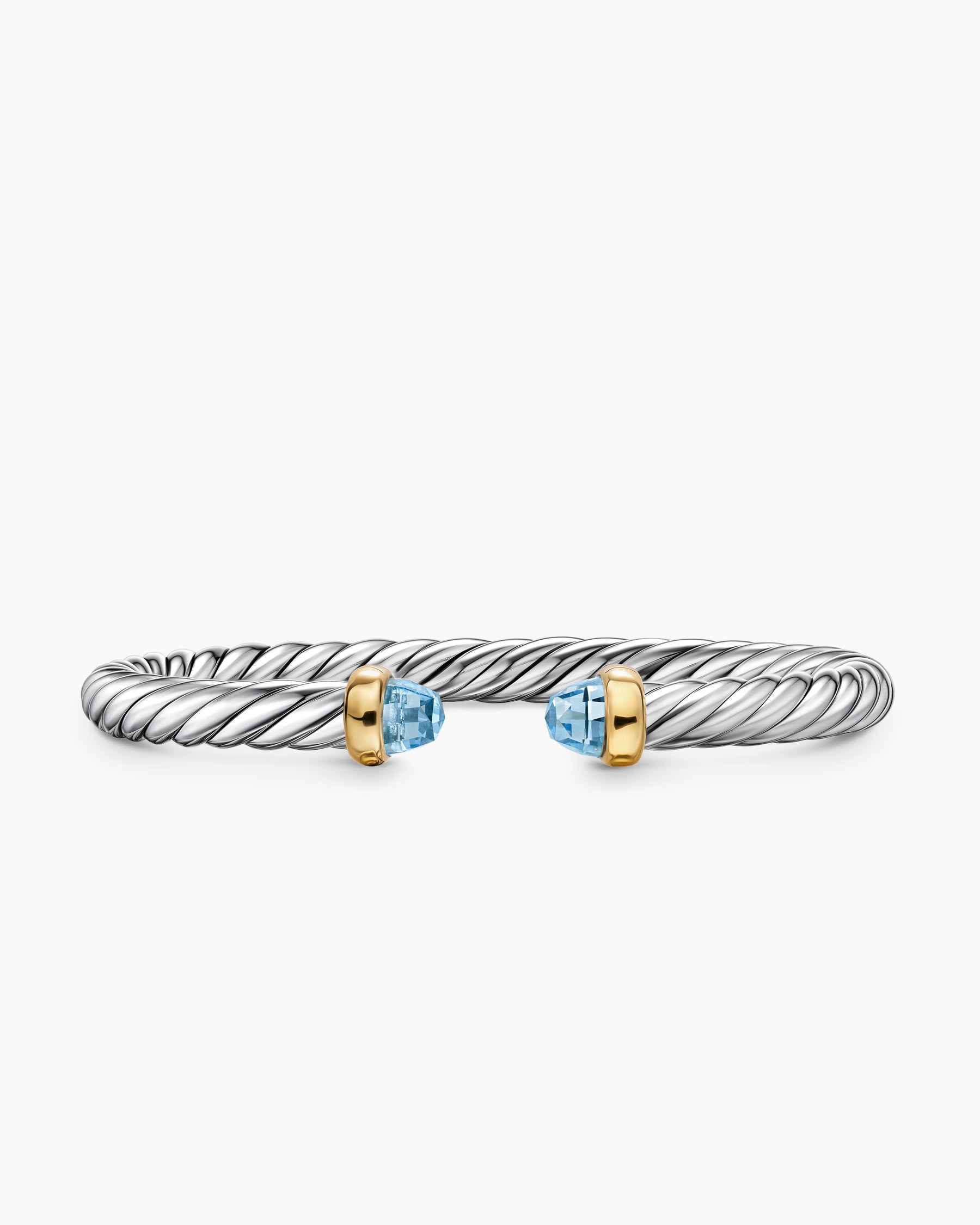 Cable Flex Bracelet in Sterling Silver with 14K Yellow Gold and Blue Topaz, 6mm