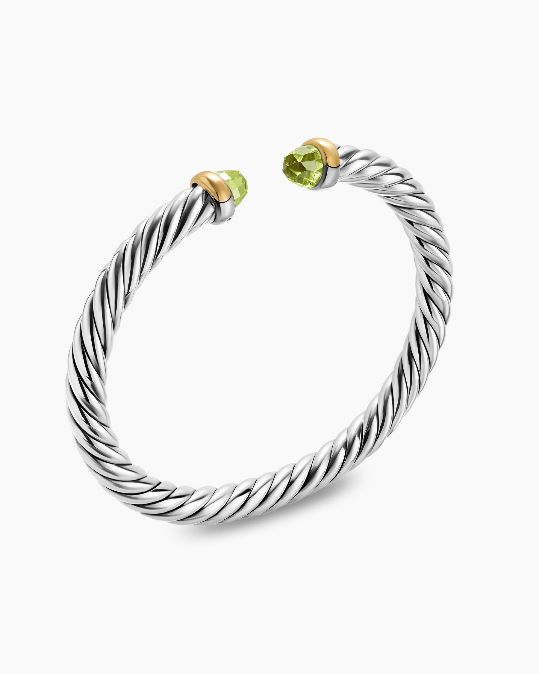 Cable Flex Bracelet in Sterling Silver with 14K Yellow Gold and Peridot, 6mm - Image 3