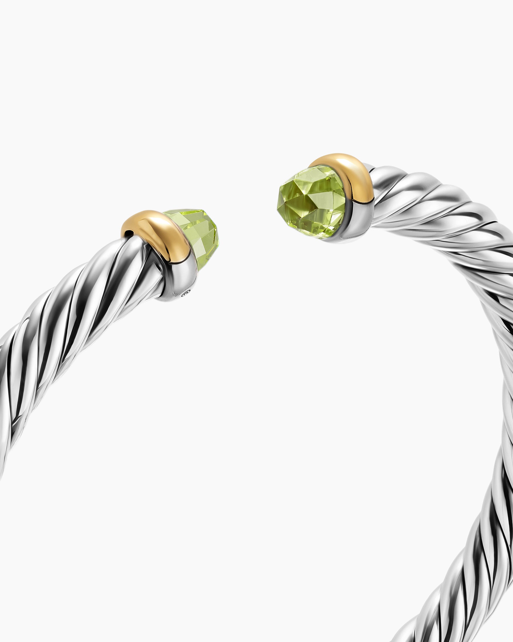 Cable Flex Bracelet in Sterling Silver with 14K Yellow Gold and Peridot, 6mm - Image 5