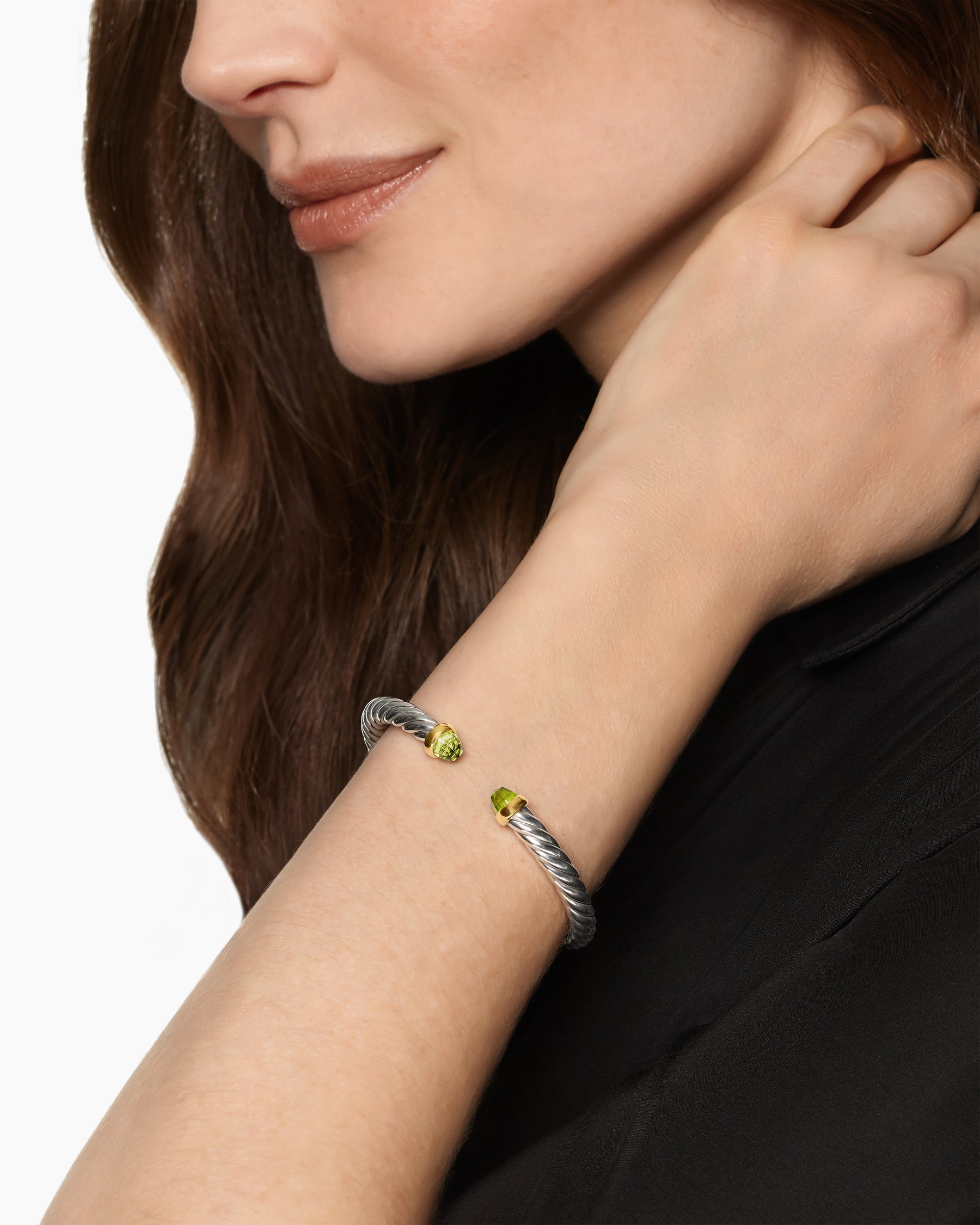 Alternative view of Cable Flex Bracelet in Sterling Silver with 14K Yellow Gold and Peridot, 6mm