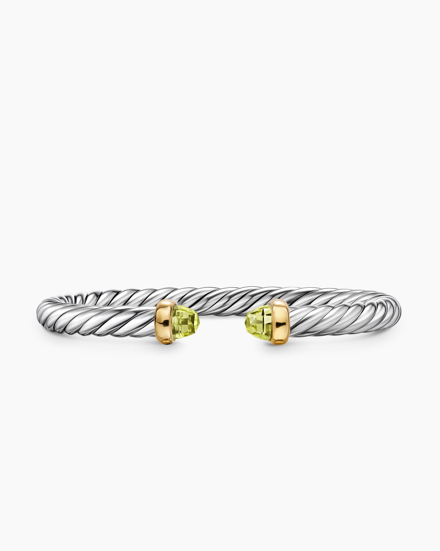 Cable Flex Bracelet in Sterling Silver with 14K Yellow Gold and Peridot, 6mm