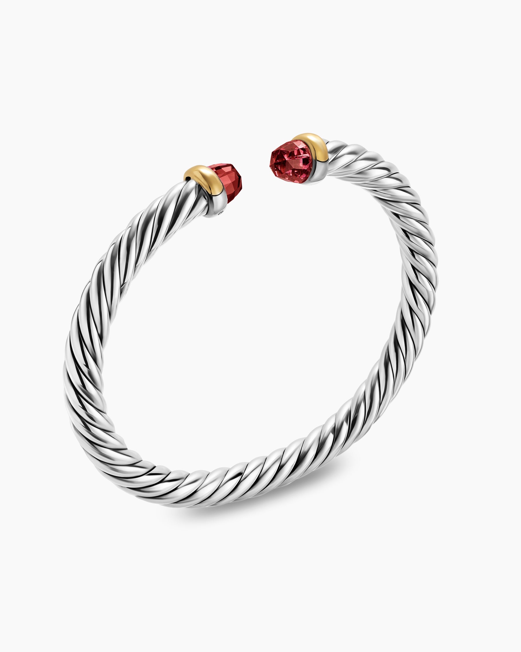 Cable Flex Bracelet in Sterling Silver with 14K Yellow Gold and Rhodolite Garnet, 6mm - Image 3