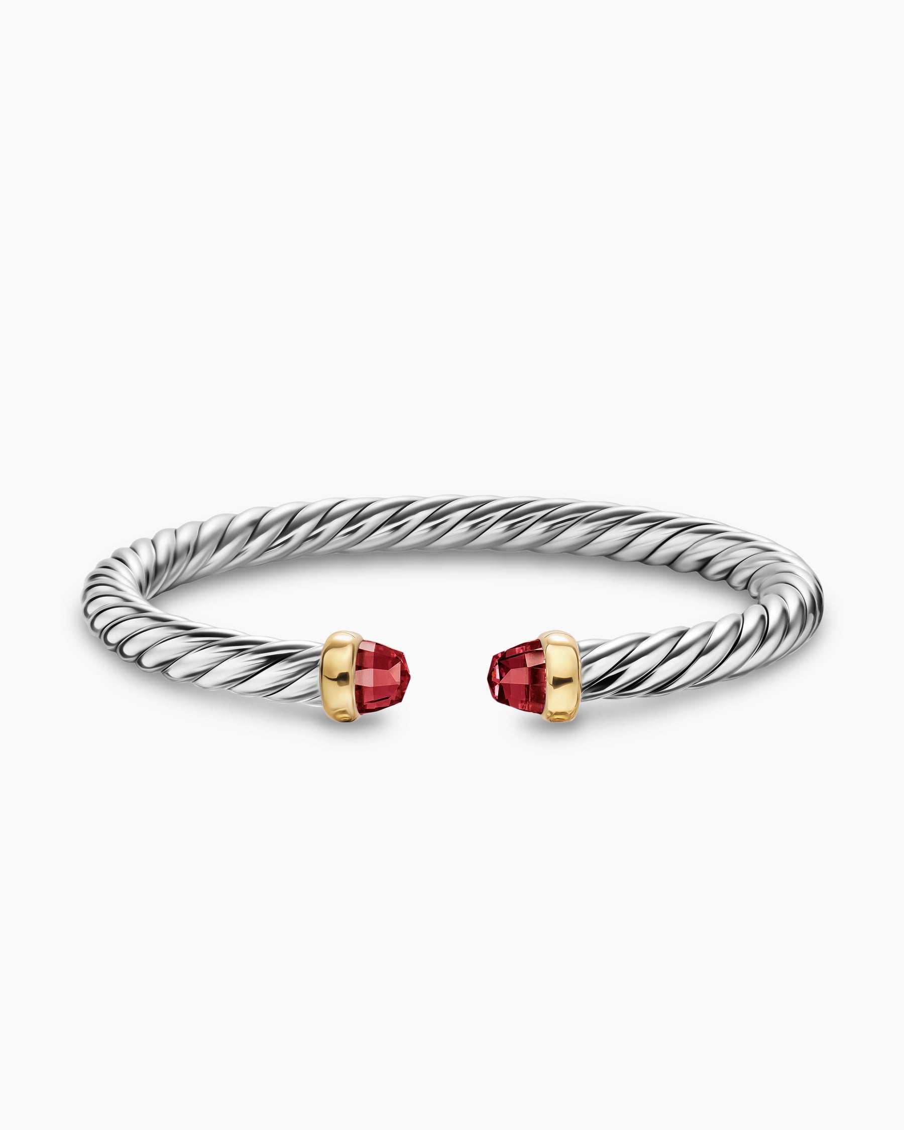 Cable Flex Bracelet in Sterling Silver with 14K Yellow Gold and Rhodolite Garnet, 6mm - Image 4