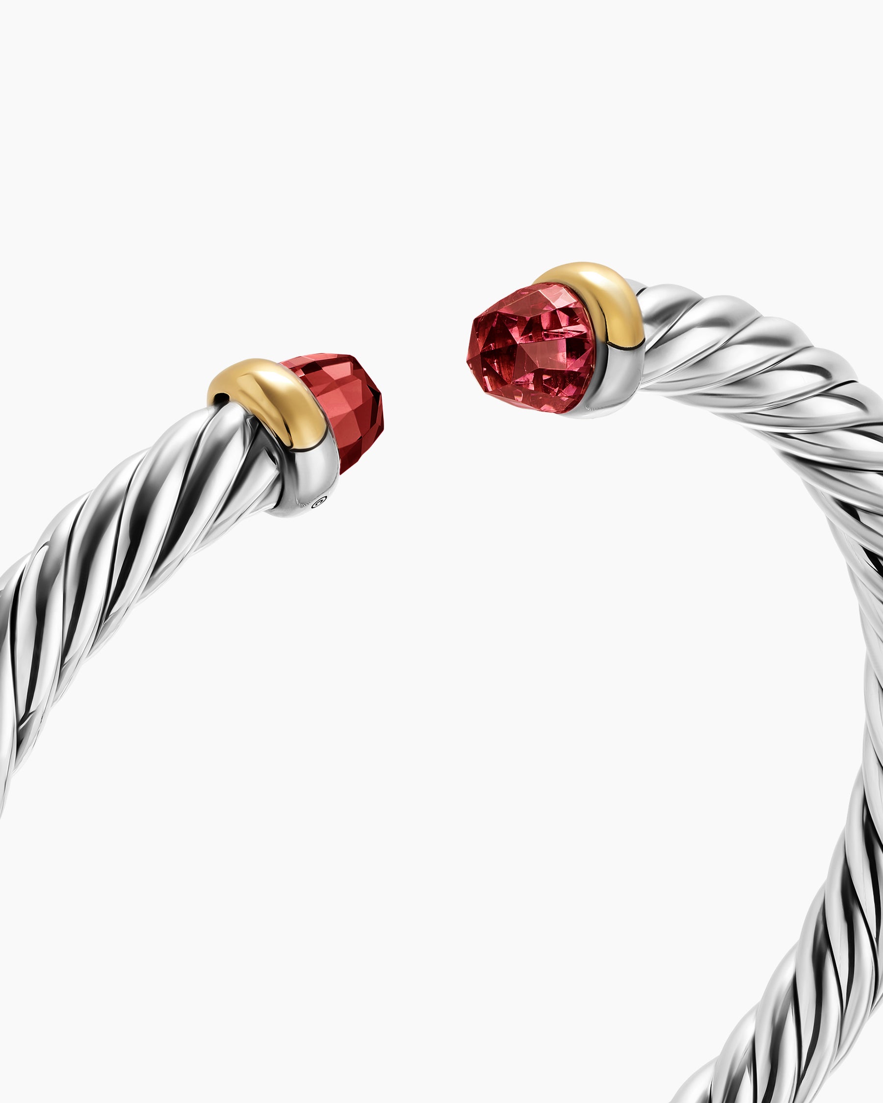 Cable Flex Bracelet in Sterling Silver with 14K Yellow Gold and Rhodolite Garnet, 6mm - Image 5