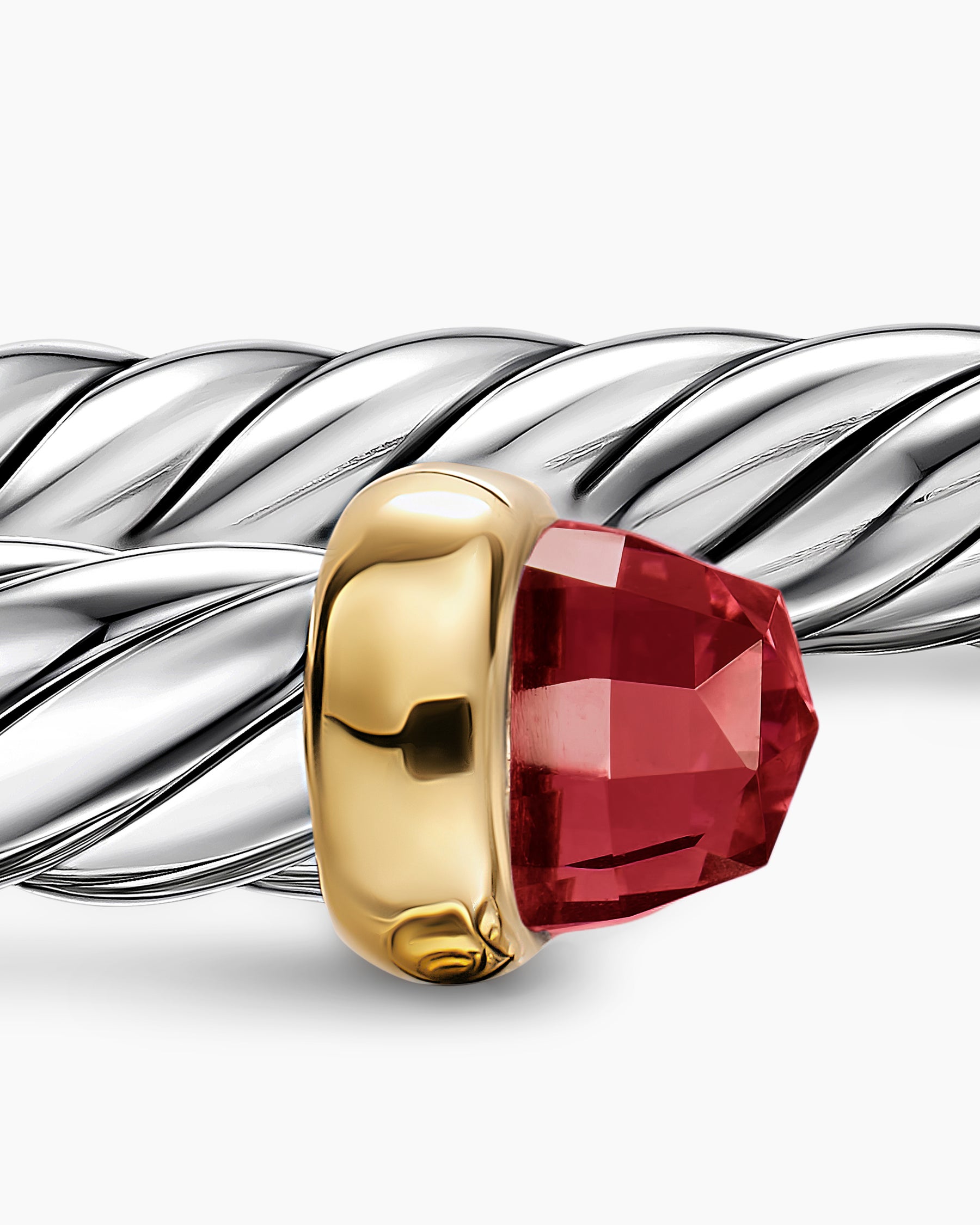Cable Flex Bracelet in Sterling Silver with 14K Yellow Gold and Rhodolite Garnet, 6mm - Image 6