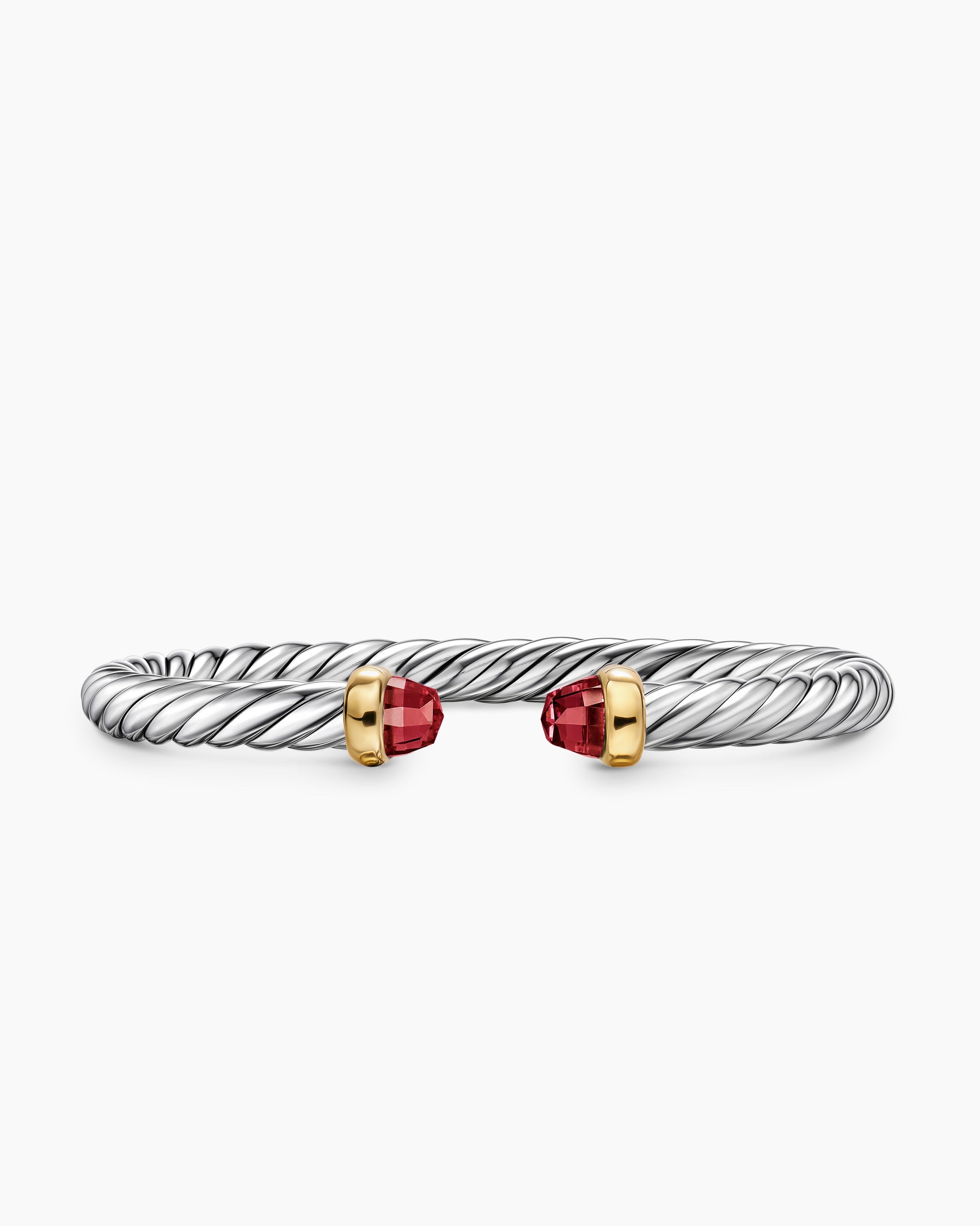 Cable Flex Bracelet in Sterling Silver with 14K Yellow Gold and Rhodolite Garnet, 6mm