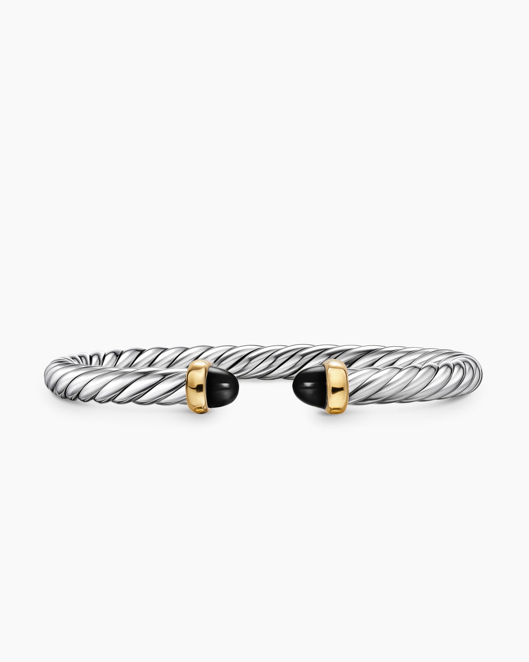 Cable Flex Bracelet in Sterling Silver with 14K Yellow Gold and Black Onyx, 6mm