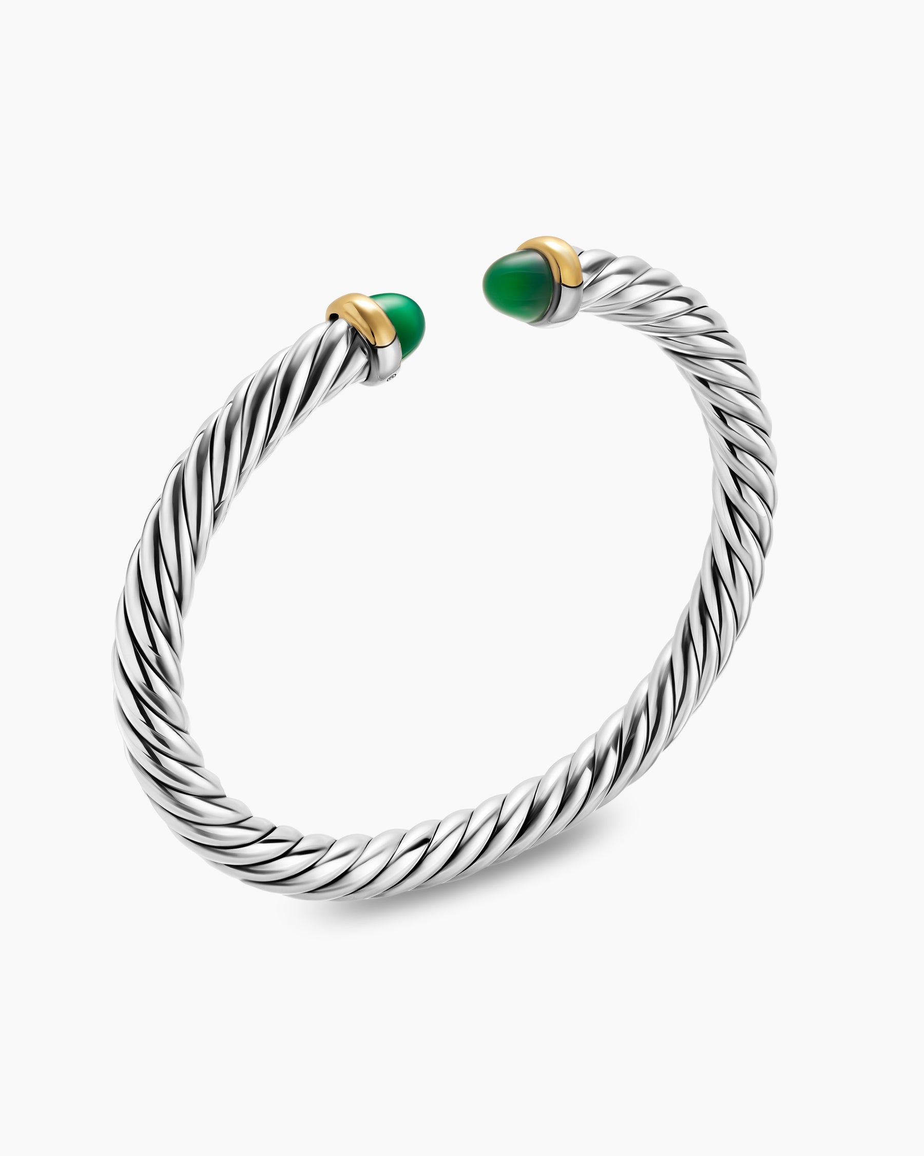 Cable Flex Bracelet in Sterling Silver with 14K Yellow Gold and Green Onyx, 6mm - Image 3
