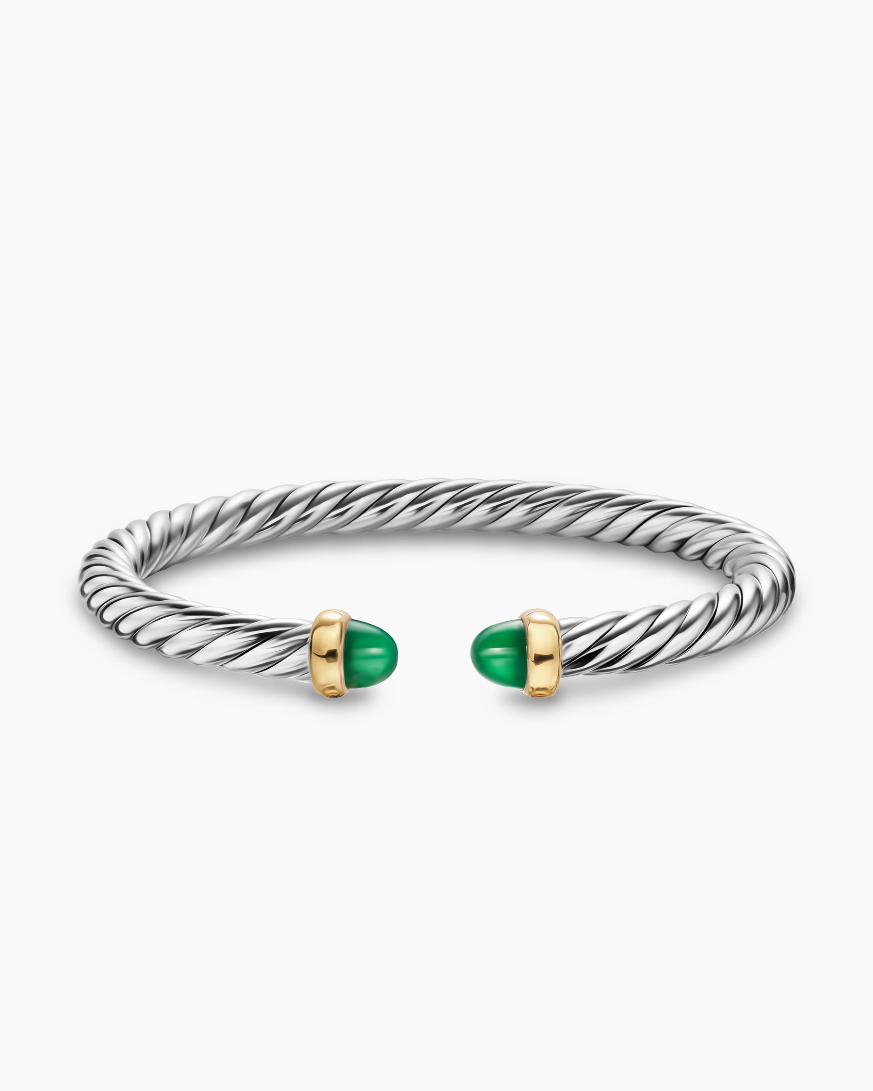 Cable Flex Bracelet in Sterling Silver with 14K Yellow Gold and Green Onyx, 6mm - Image 4