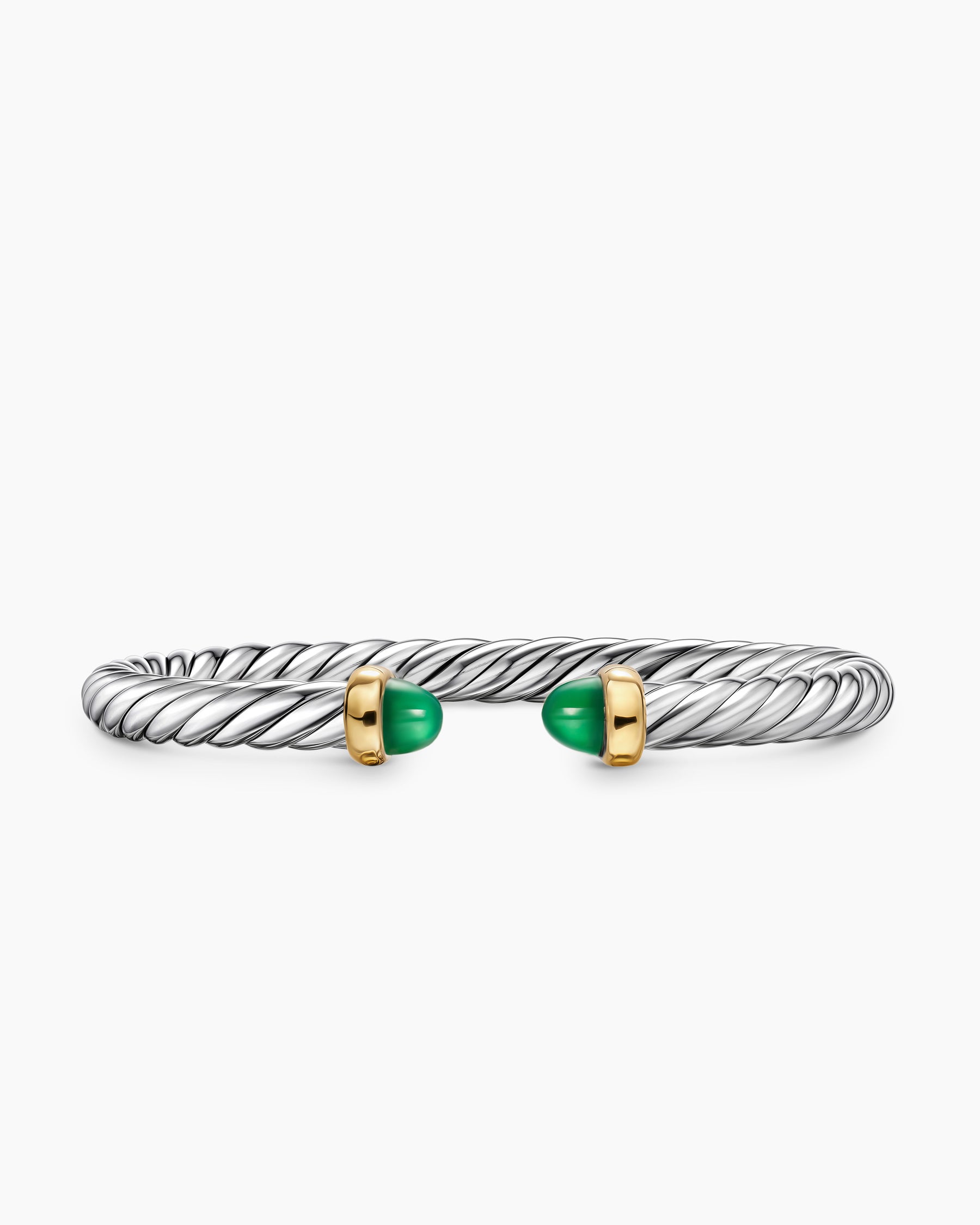 Cable Flex Bracelet in Sterling Silver with 14K Yellow Gold and Green Onyx, 6mm
