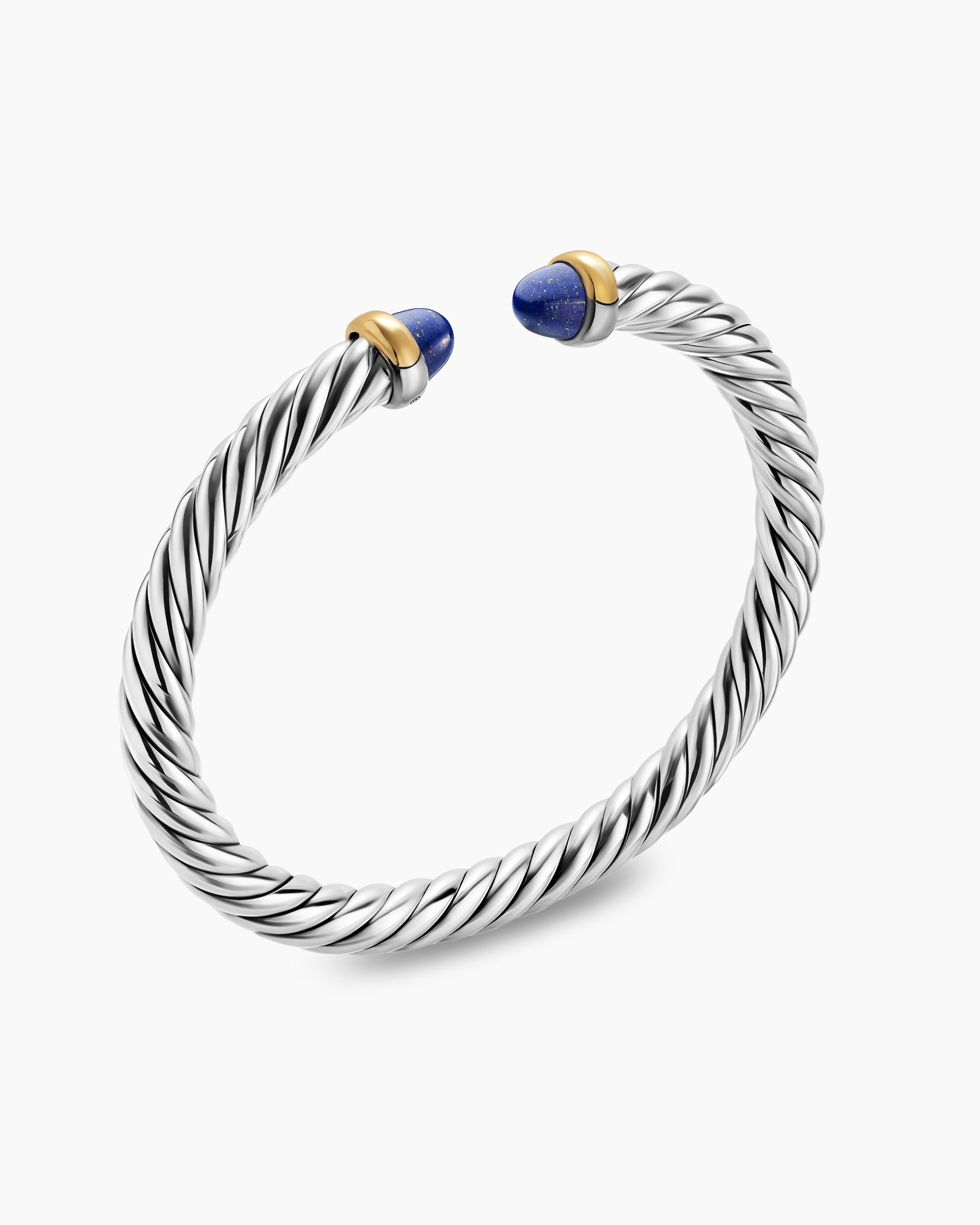 Cable Flex Bracelet in Sterling Silver with 14K Yellow Gold and Lapis, 6mm - Image 3