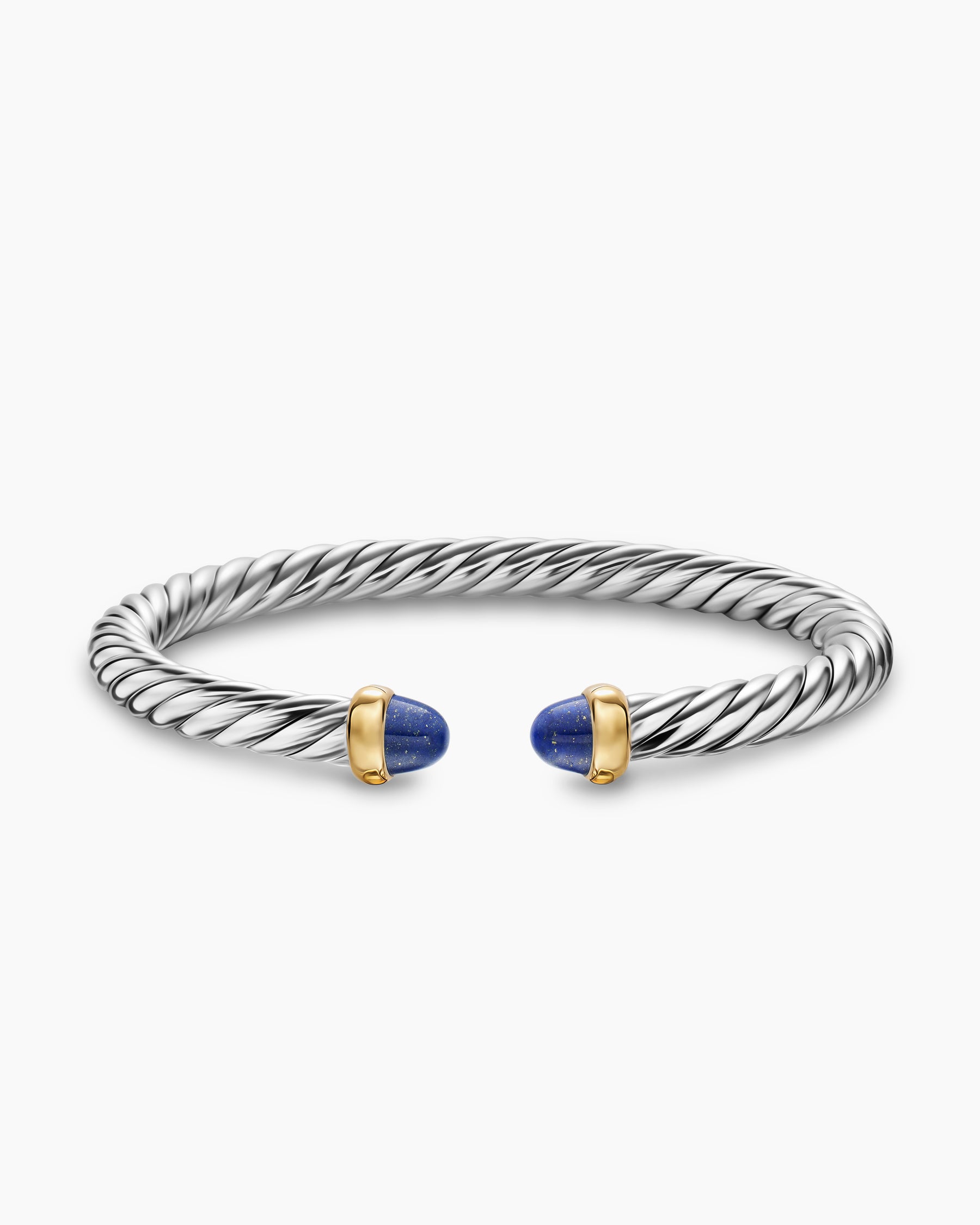 Cable Flex Bracelet in Sterling Silver with 14K Yellow Gold and Lapis, 6mm - Image 4