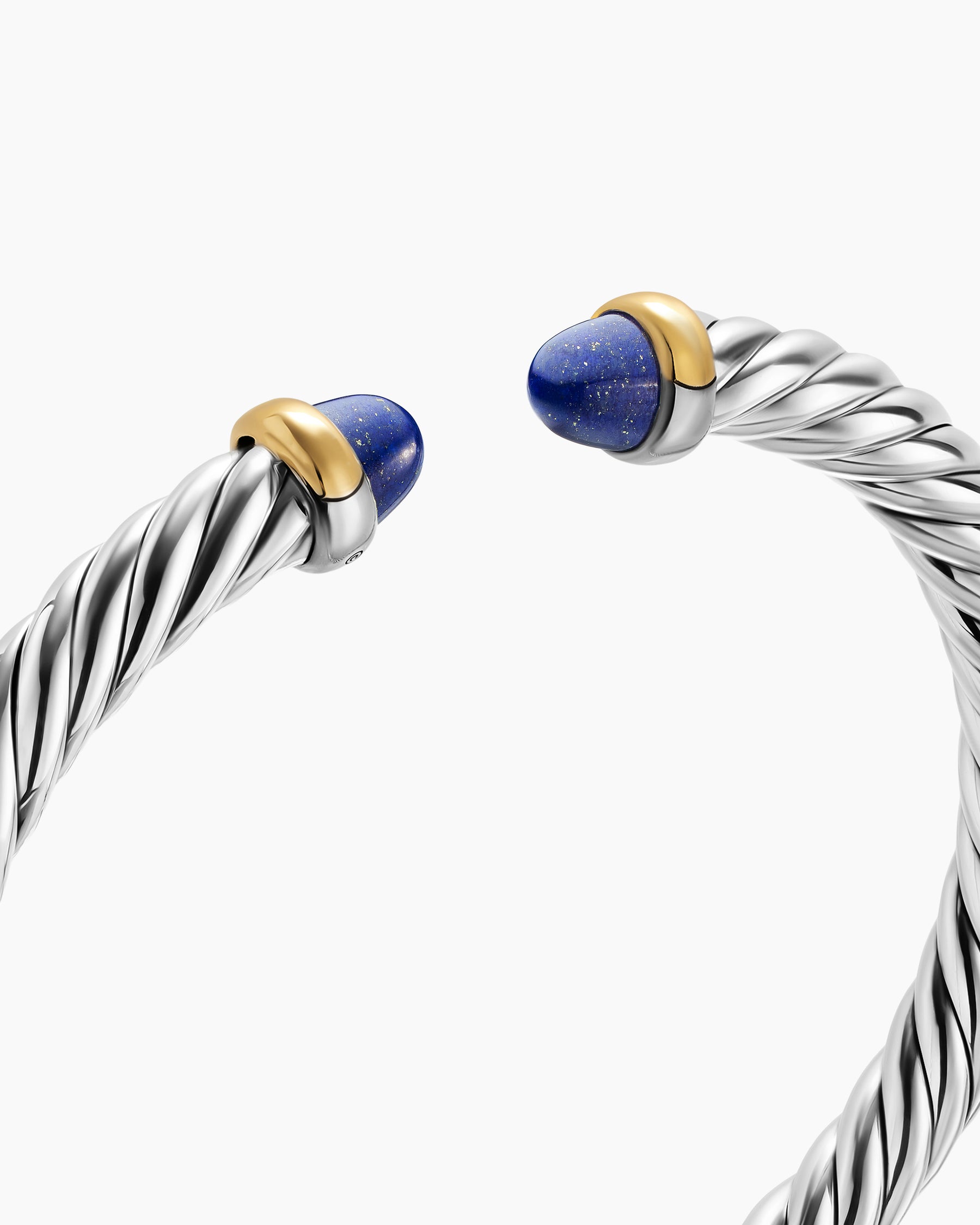 Cable Flex Bracelet in Sterling Silver with 14K Yellow Gold and Lapis, 6mm - Image 5