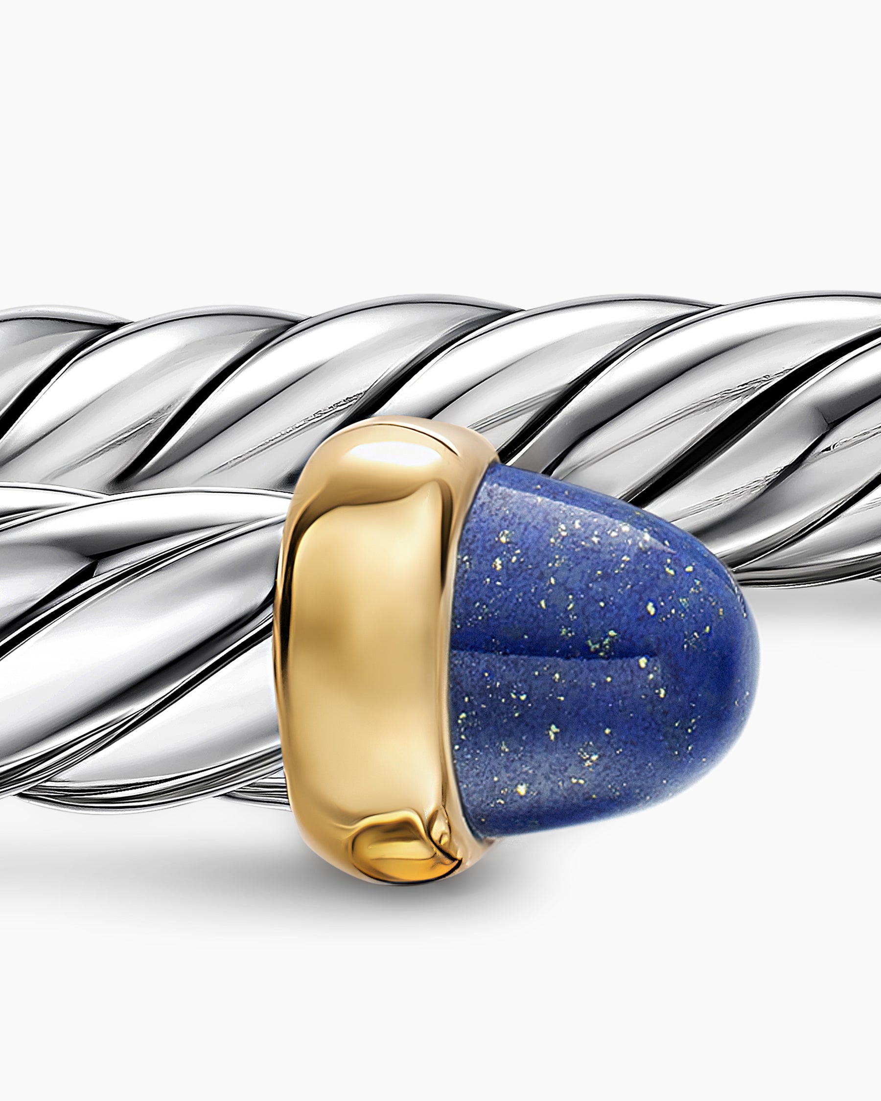 Cable Flex Bracelet in Sterling Silver with 14K Yellow Gold and Lapis, 6mm - Image 6