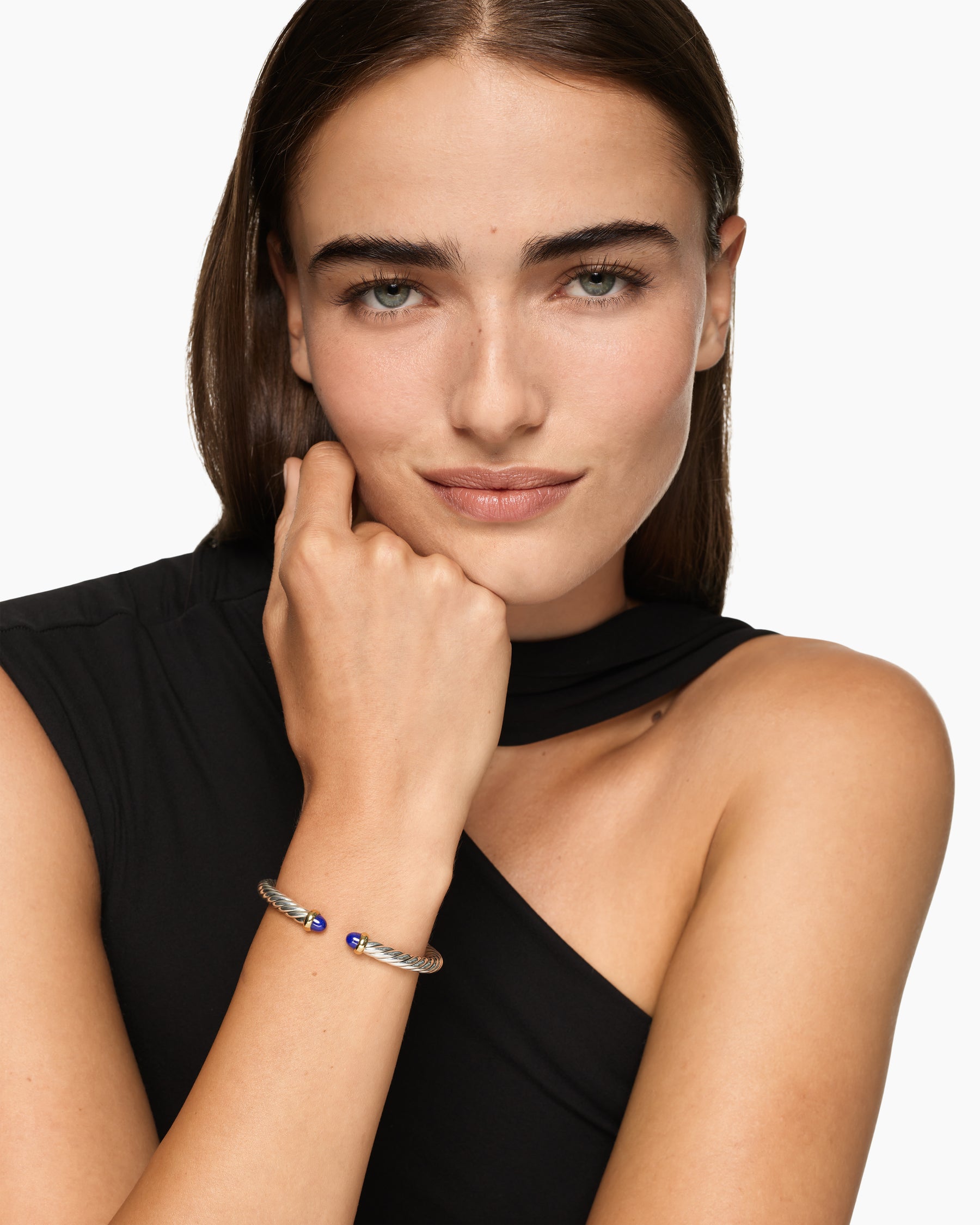 Alternative view of Cable Flex Bracelet in Sterling Silver with 14K Yellow Gold and Lapis, 6mm