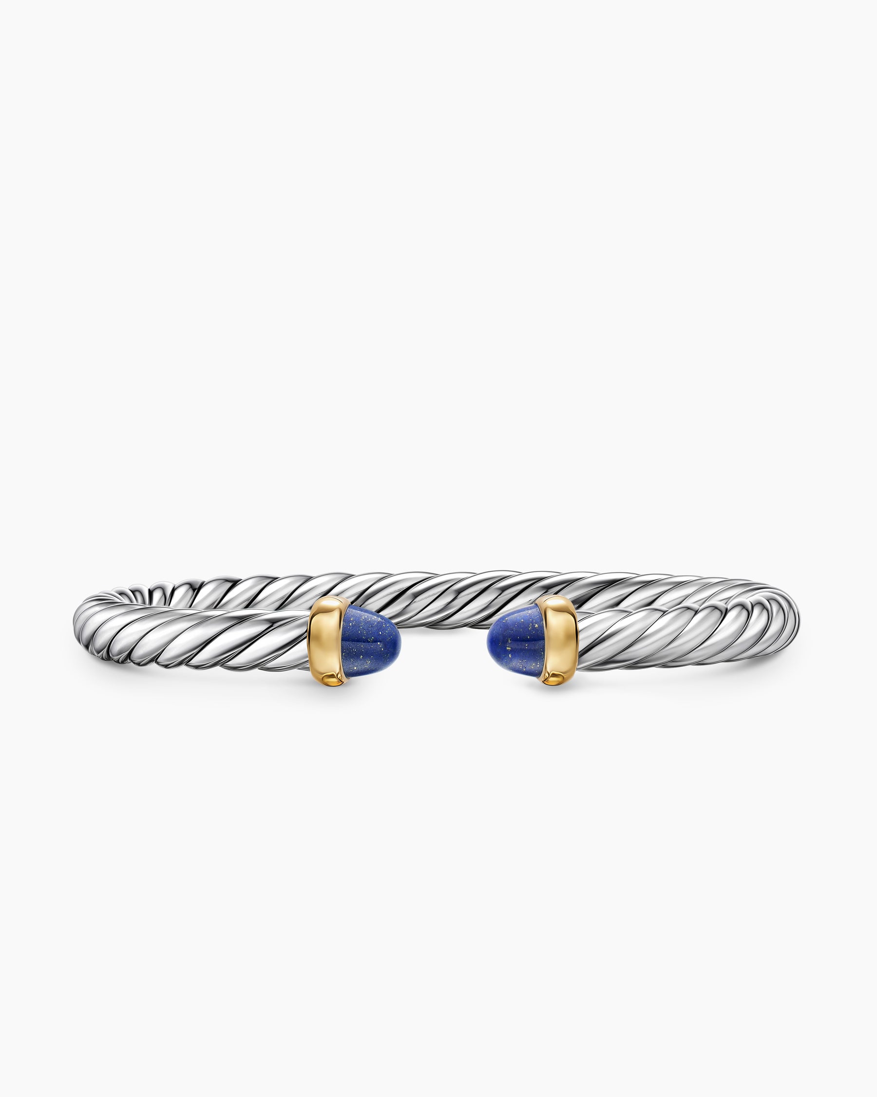 Cable Flex Bracelet in Sterling Silver with 14K Yellow Gold and Lapis, 6mm