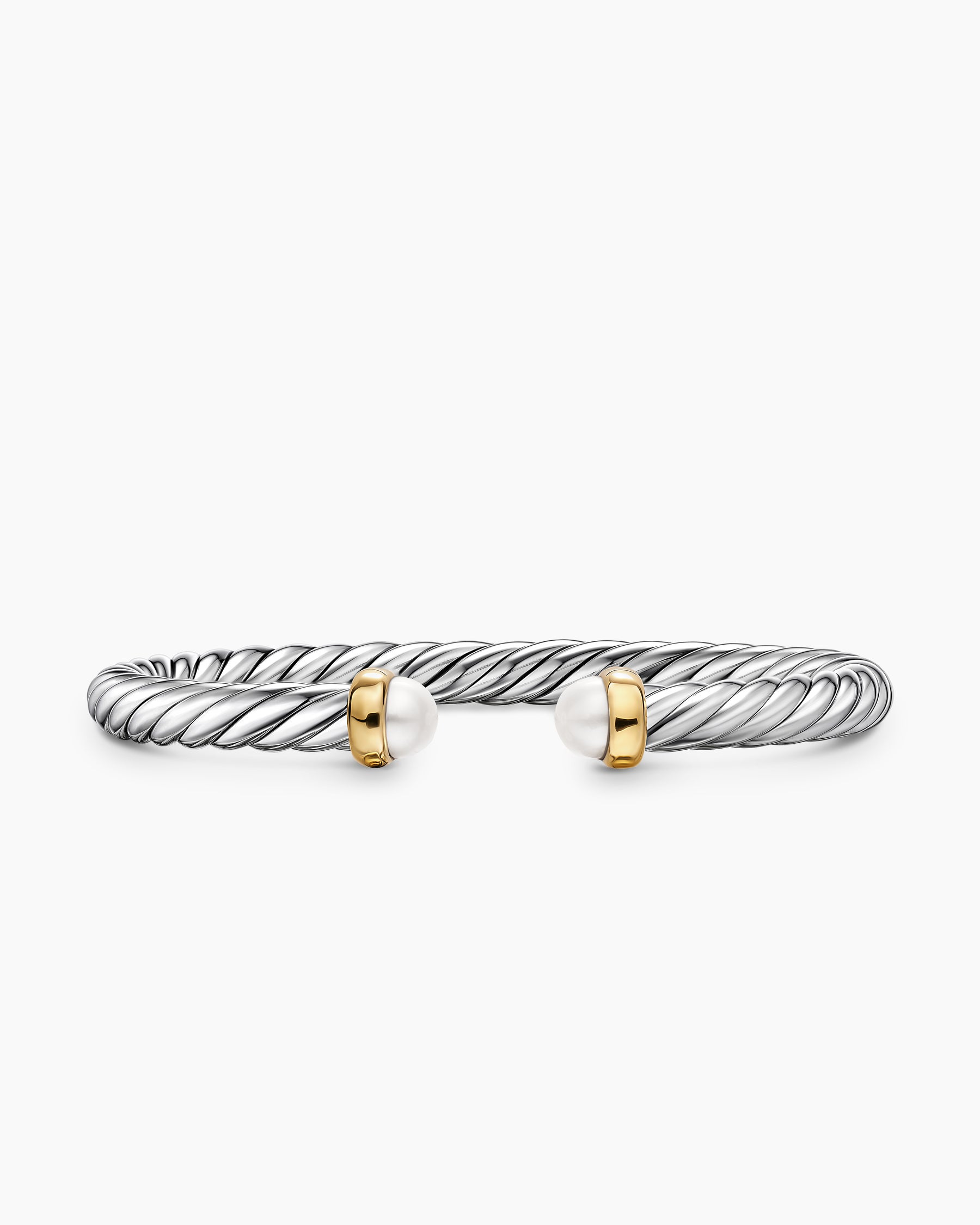Cable Flex Bracelet in Sterling Silver with 14K Yellow Gold and Pearls, 6mm